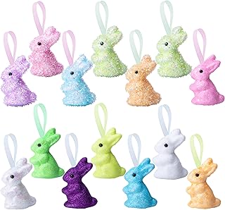 14 Pieces Easter Rabbit Ornaments,Glitter Bunny Decorations,Multicolored Hanging Ornament Craft Decor for Easter Party Supplies