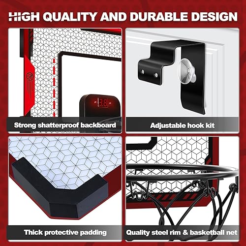 Miniatura 7 de Aro de baloncesto para interiores para niños de 5, 6, 7, 8, 9, 10 años en adelante, mini aro de baloncesto sobre la puerta, mini aro con marcador