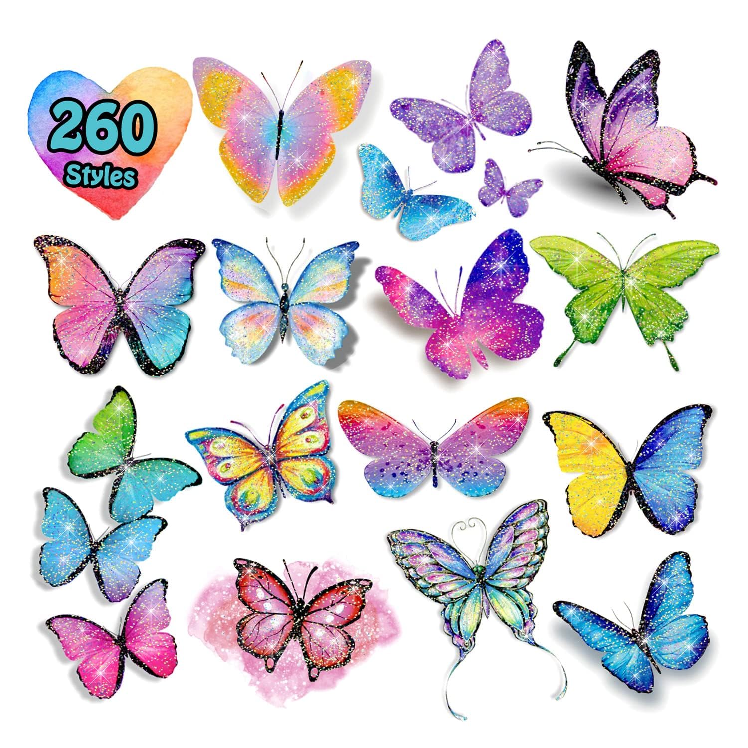 Leesgel Temporary Tattoos for Kids Women, Glitter Tattoo Stickers for Party Favors, Prizes for Classroom, Trick or Treat, Goodie Bag Stuffers, Stocking Stuffers, Birthday Decoration, Gifts -260 Styles
