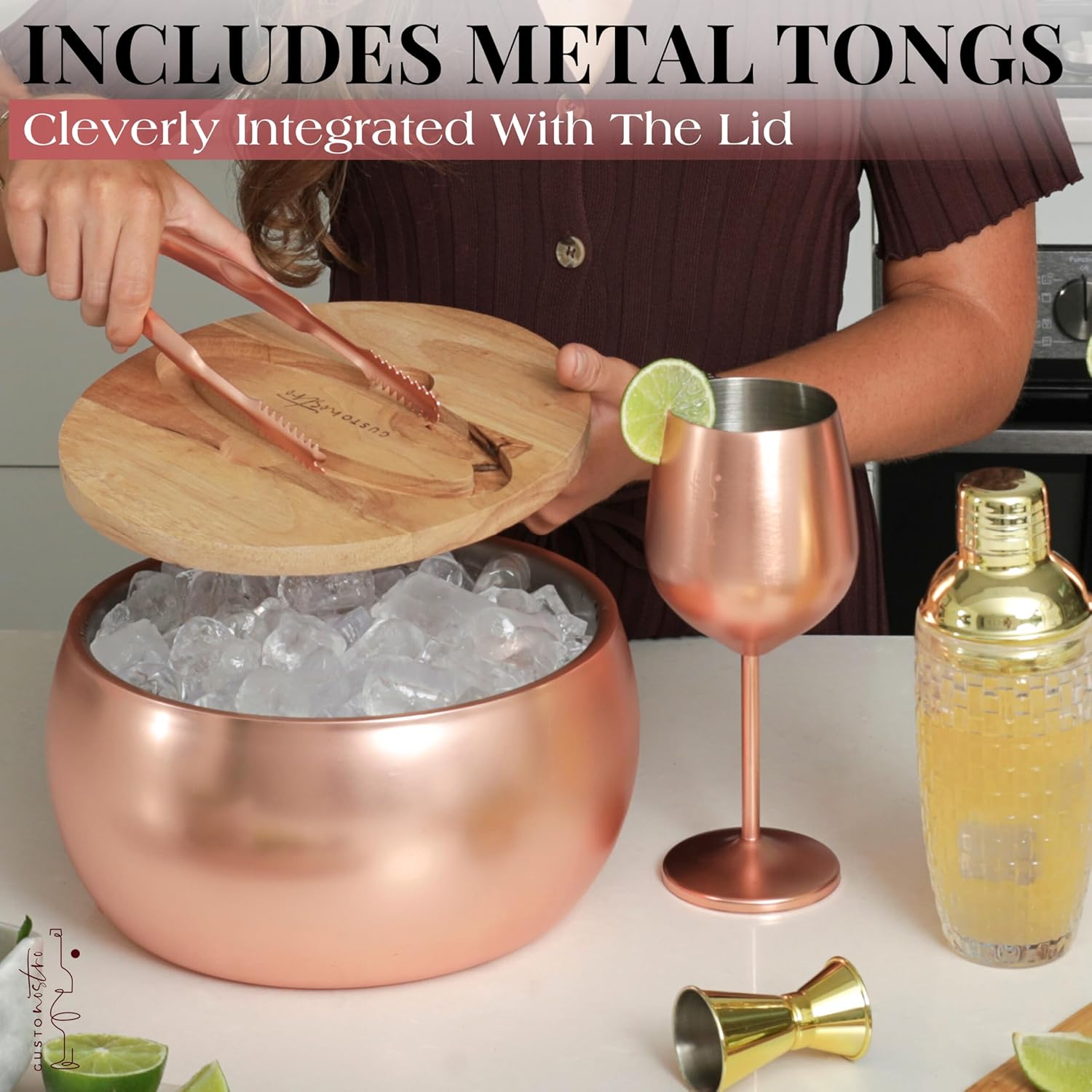 Gusto Nostro 4.1L Insulated Ice Bucket with Lid and Tongs, Double Wall Stainless Steel Ice Bucket Large, BPA Free Ice Bucket for Cocktail Bar, Keeps Champagne, Wine, Beer Chill for Parties (Rose) - Image 5