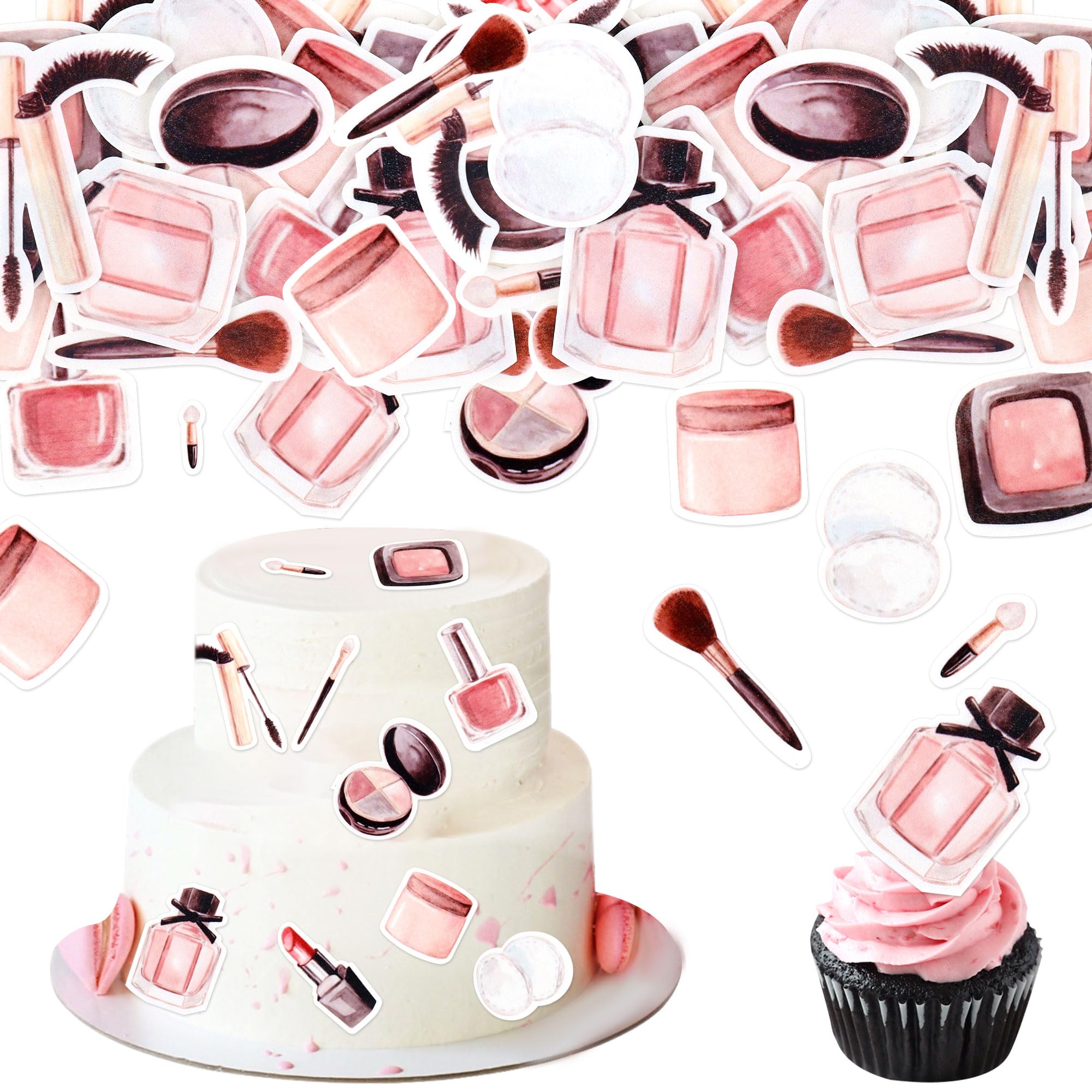Maquillage Cupcake Topper 13PCS Cosmétiques Décoration De Gâteau Thème Happy Birthday Cake Topper Rouge à Lèvres Et Mascara Cupcake Picks Pour Filles Anniversaire Bridal Shower Décoration De Fête