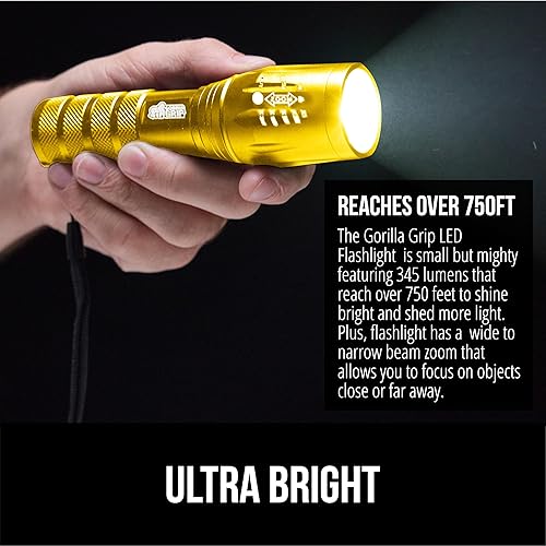 Miniatura 20 de Gorilla Grip Linterna táctica LED pequeña y potente, ultrabrillante, 5 modos ajustables, alcance hasta 750 pies, impermeable, batería de larga