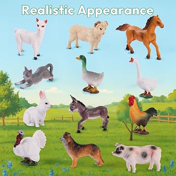 Maxmoc 12pcs Farm Animals,Mini Animal Toys for 3 4 5 6 7 Year Olds | Plastic Realistic, Including Cat, Alpaca, Dogs, Pigs, Sheep, and Rabbit ,Ideal as a Gift for Children