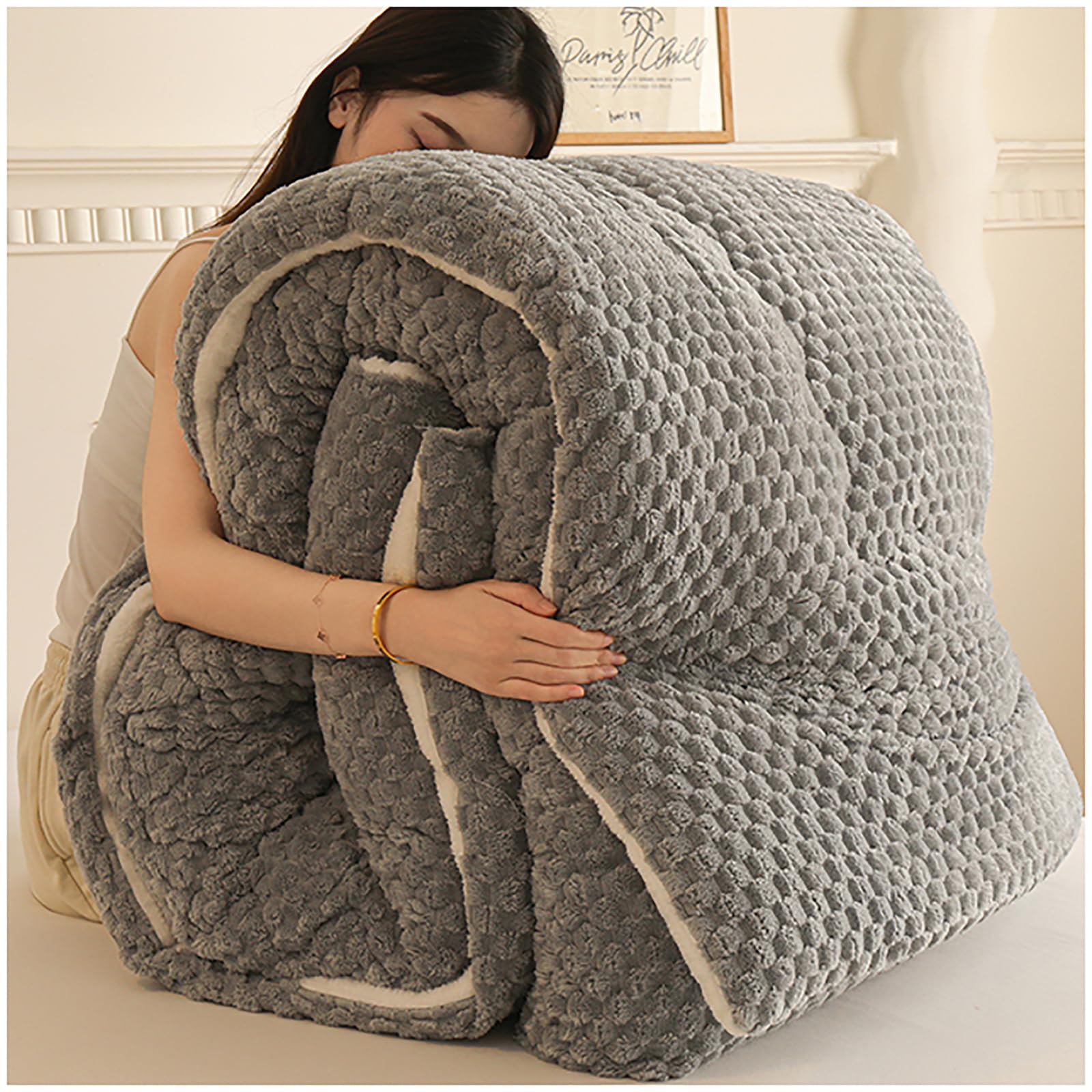 ZTGL Edredón Nórdico con Borreguito, Invierno Colcha De Microfibra Edredón Manta Cama 150/180/200/220 Invierno Suave Cálido Lecho, para Clima Frio,Gris,150x200cm(2kg)