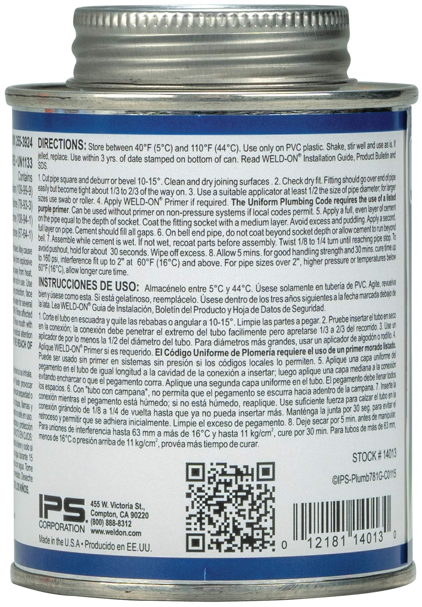 Weld-On 14013 781 PVC Medium-Bodied High-Strength Plumbing Solvent Cement - Fast-Setting and Low-VOC, Gray, 1/2 Pint (8 fl oz)