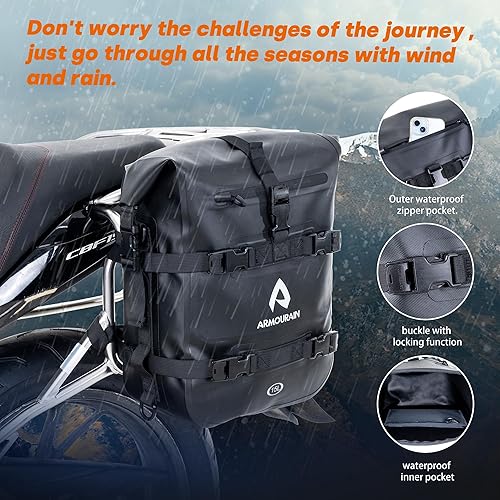 Miniatura 5 de Waterproof Motorcycle Rear Seat Tail Bag 15L Motorcycles Side Pannier Bag Crash Bar Bag Motor Sissy Bar Luggage Bag Tool Bag Dry Bag with Shoulder