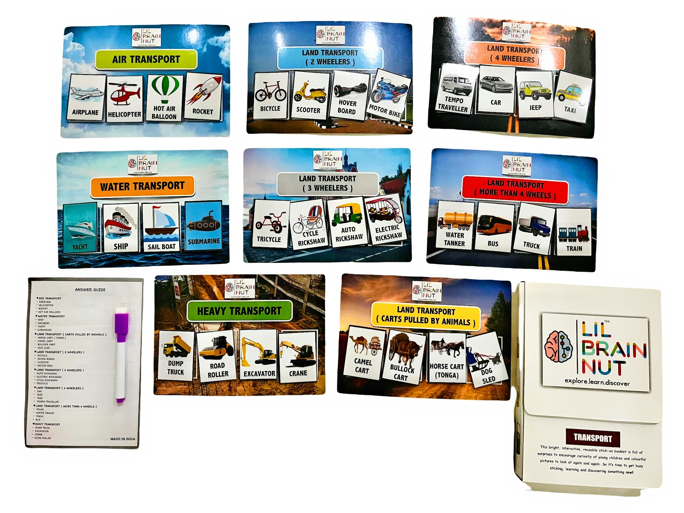 LIL BRAIN NUT Kid's My Transport Book Set Transport, Shapes, Colors, Numbers,