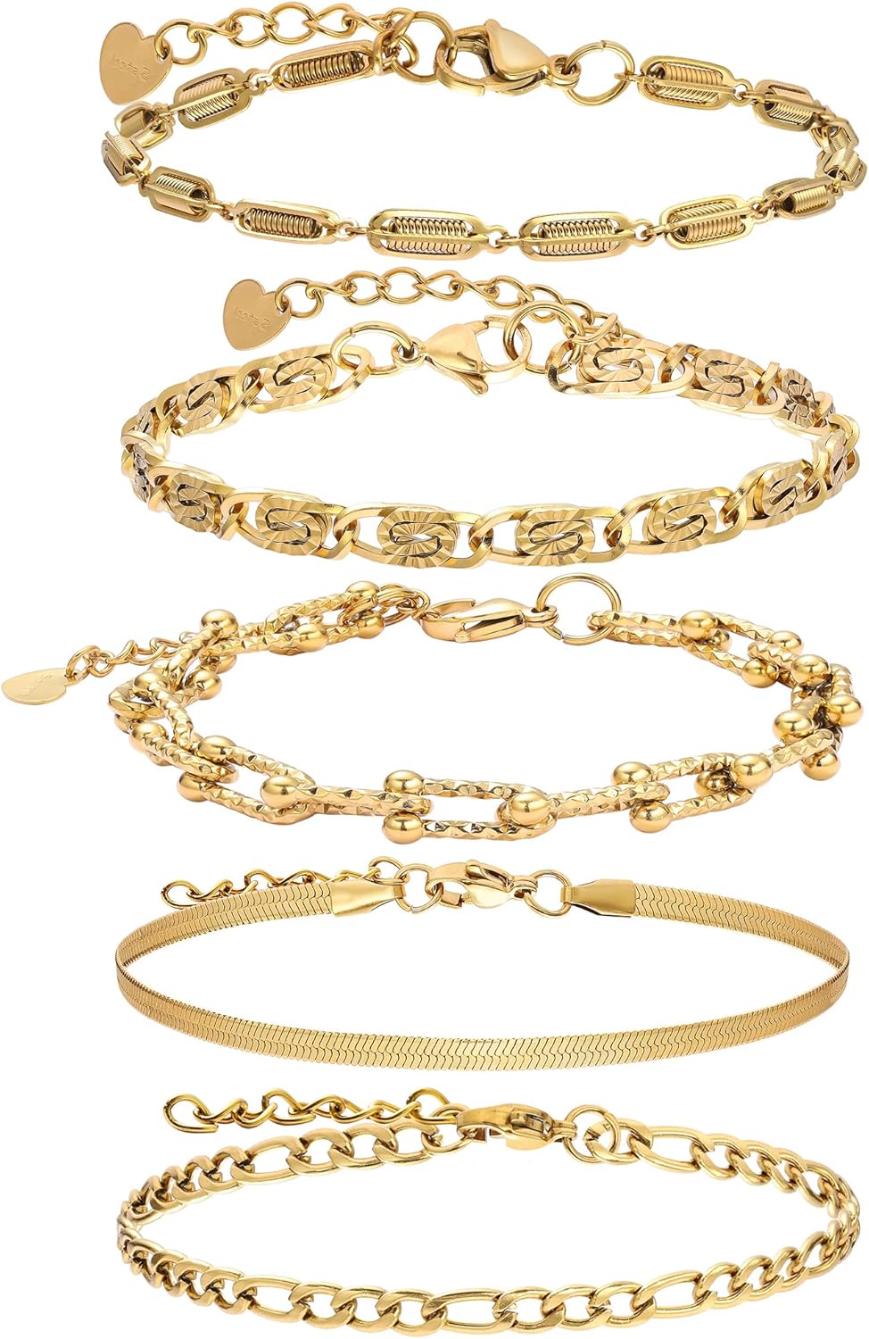 LETFLY 18K Gold Plated Bracelets Set for Women, Adjustable Stackable Paperclip Snake Link Chain Jewelry, Dainty Bracelet Gifts for Women