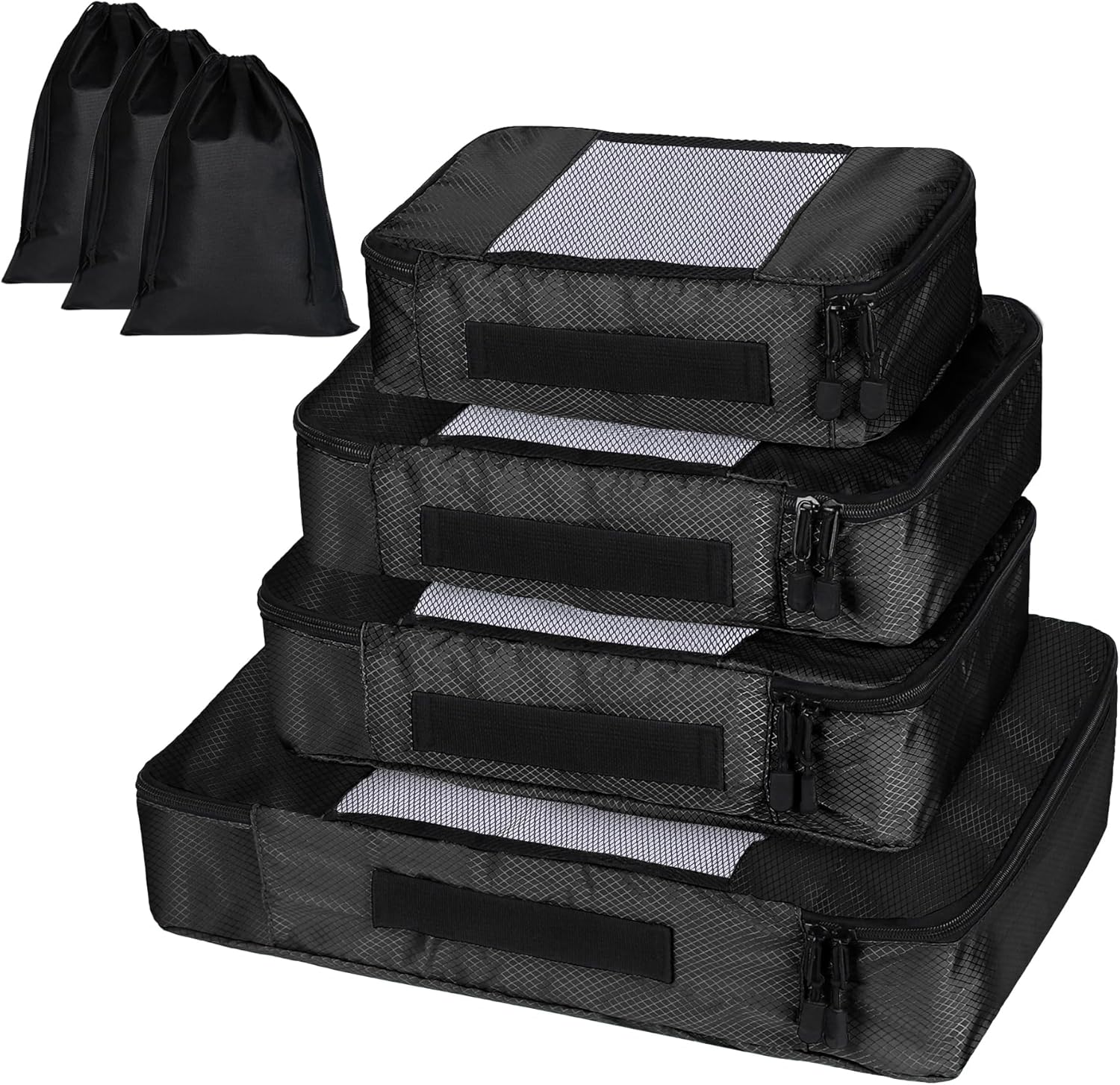 Coolzon Packing Cubes pour Voyage Organisateur de sac Compression de Stockage Bag Pochette Voyage sac Organisateur Lot de 7, Noir