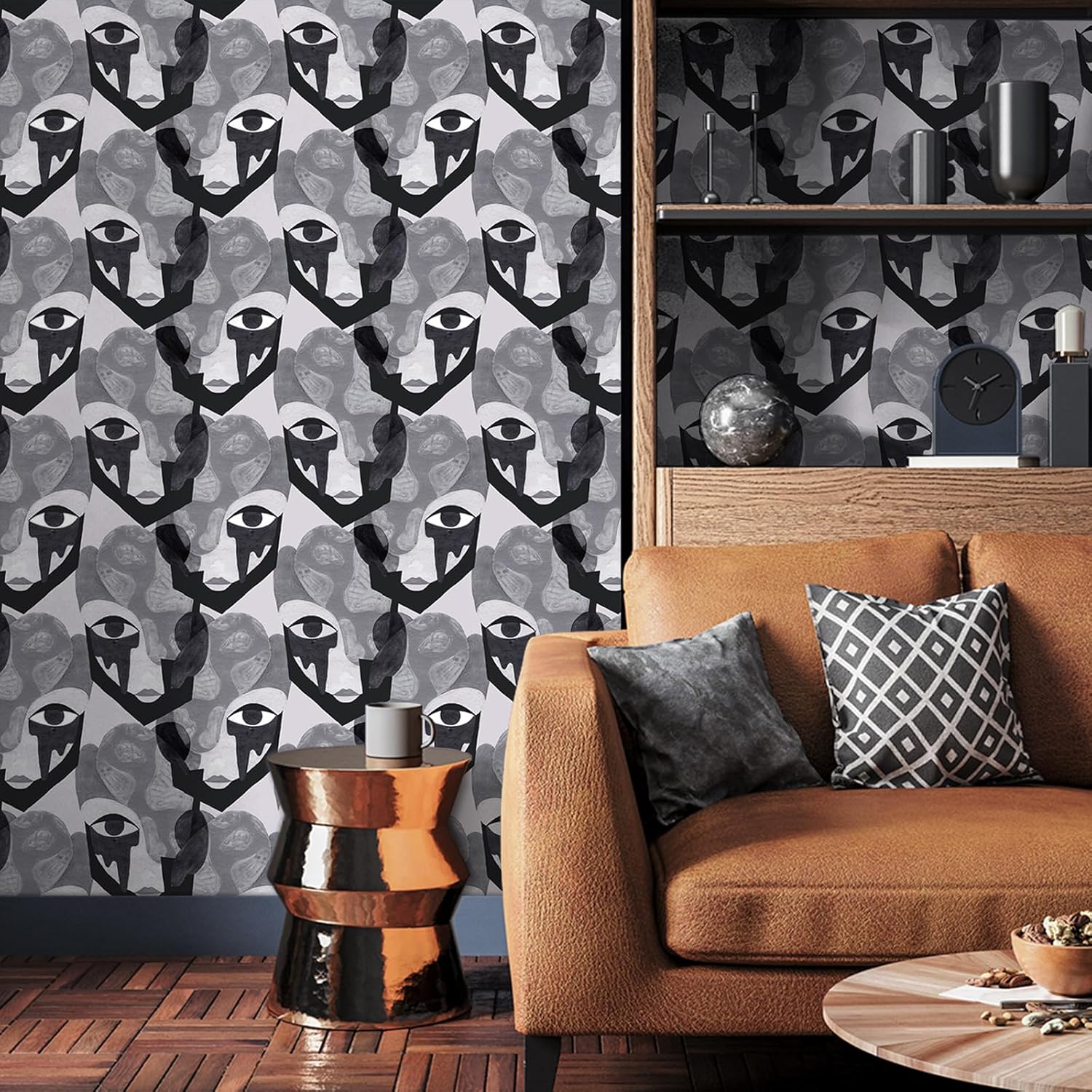 CRE8TIVE Abstract Woman Portraits Wallpaper Peel and Stick Female Head Black White Grey Contact Paper for Cabinets Walls 12"x118" Self Adhesive Removable Art Deco Wallpaper for Bathroom Girls Bedroom