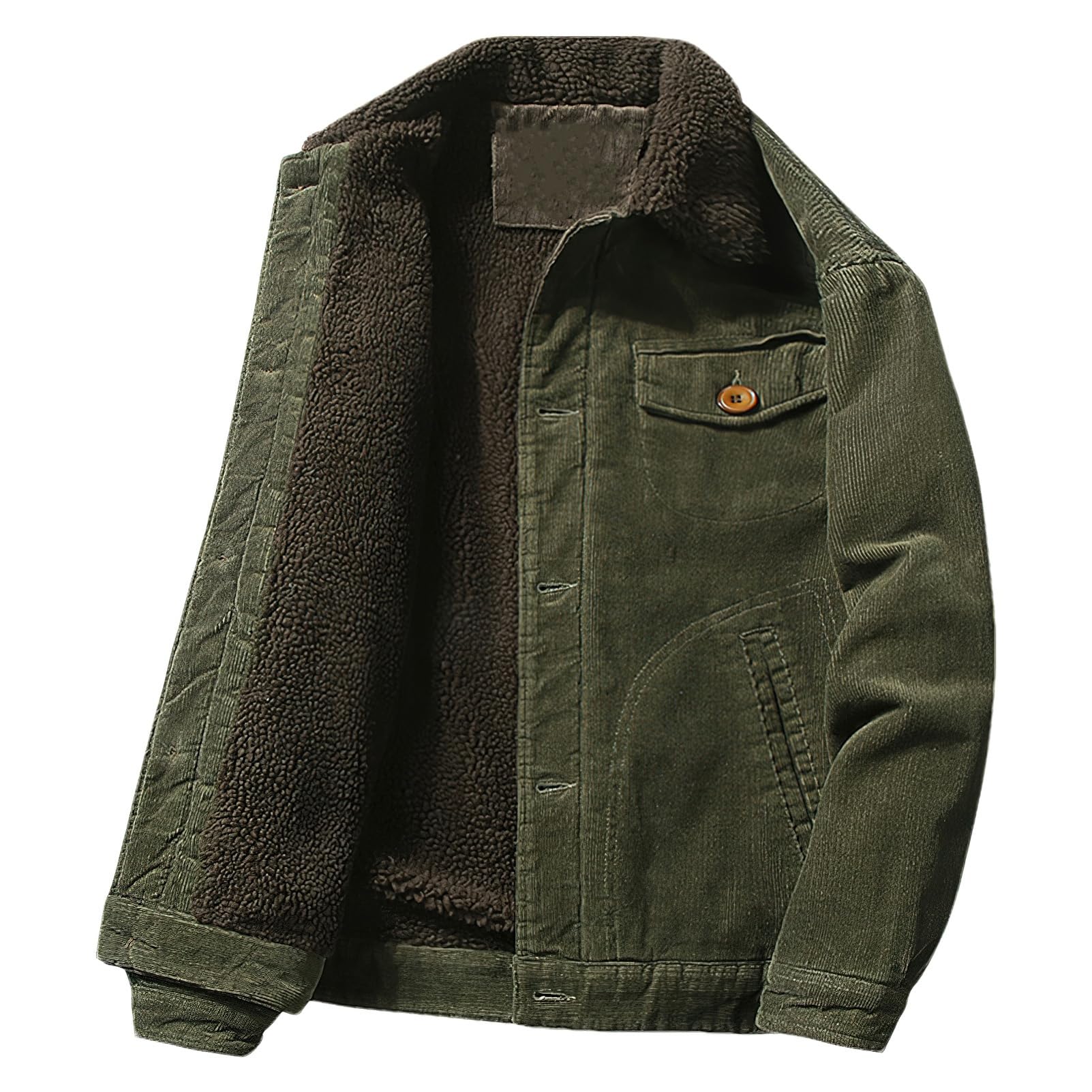 ANUFER Hommes Hiver Velours Côtelé Veste Doublé Sherpa Thermique Trucker Manteau