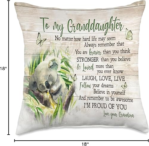 Miniatura 5 de Almohada decorativa con texto en inglés "Grandma to Granddaughter Koala Bear Follow Your Dreams", 16 x 16 pulgadas, multicolor