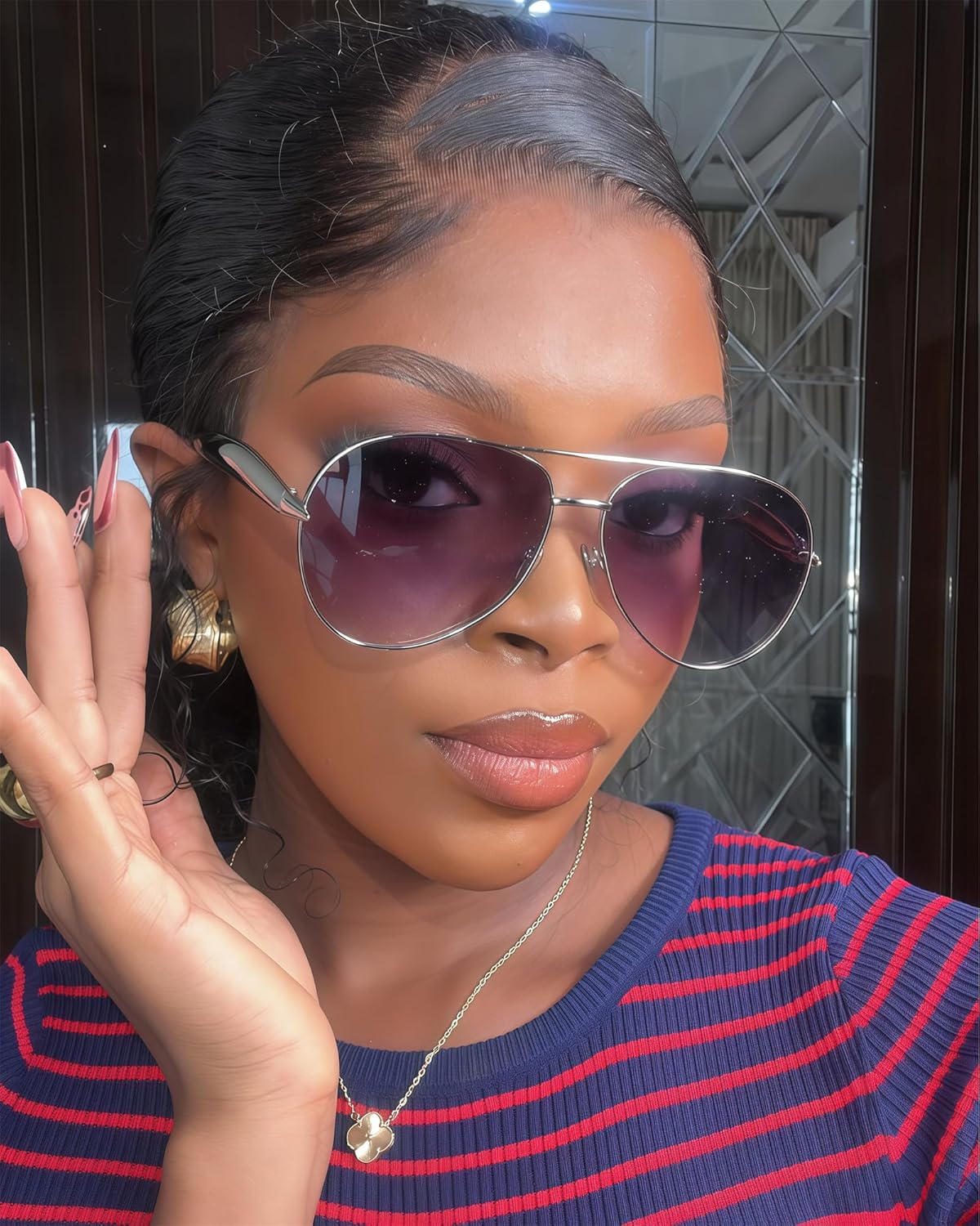 Retro Gold Aviator Sunglasses for Women Men, 2025 Metal Oversized 70s Aviators Sun Glasses - Image 6