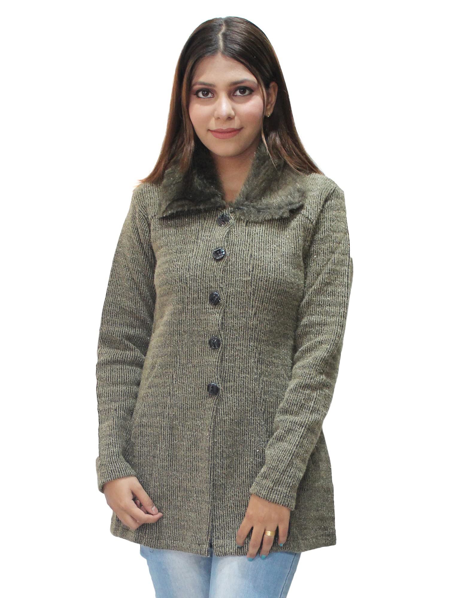 matelco Womens Wool Buttoned Cardigan/Sweater with Fur Collars-picture-23