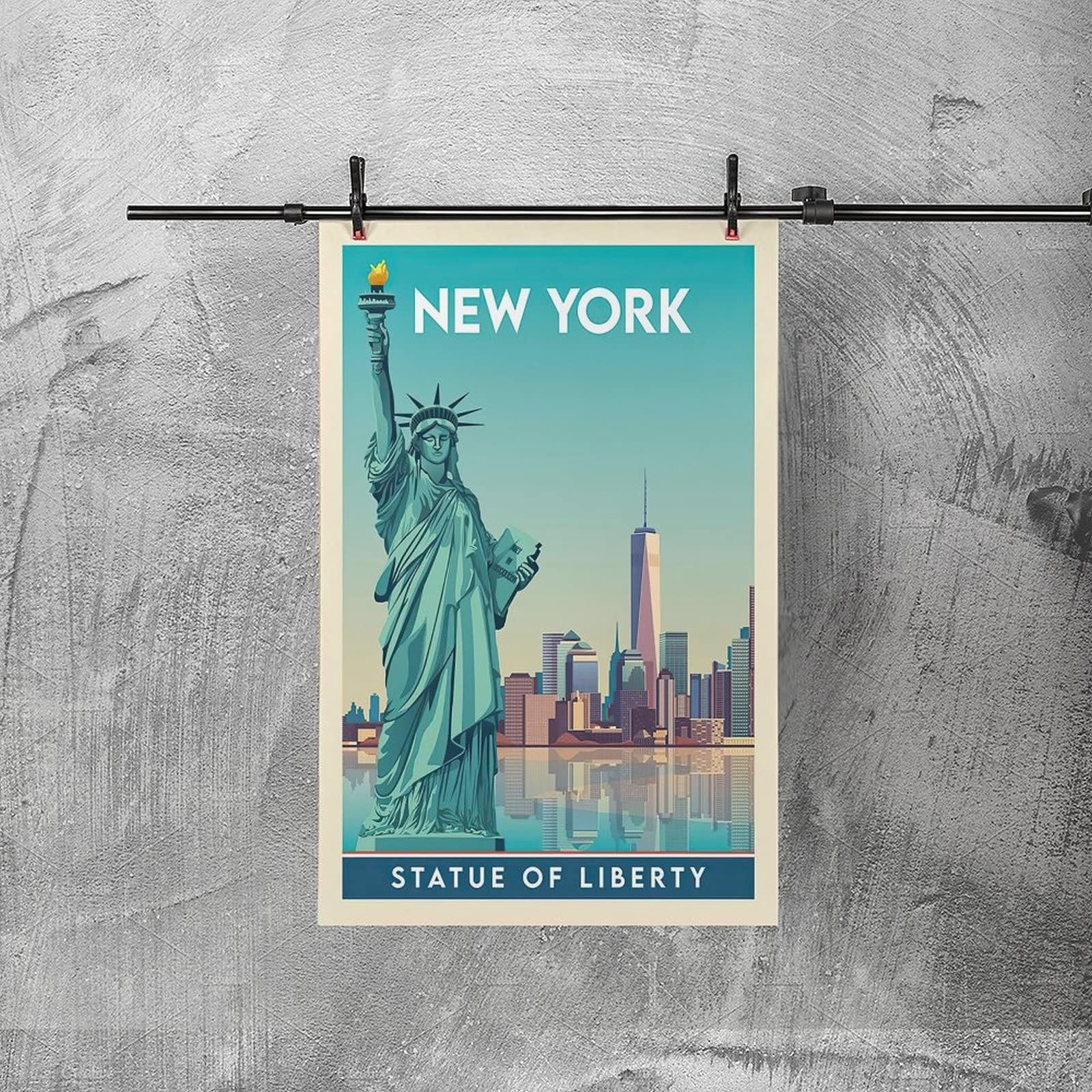 Poster Colourlight New York Statua della Libertà, dimensioni cm + 2 listelli in alluminio, 63 cm