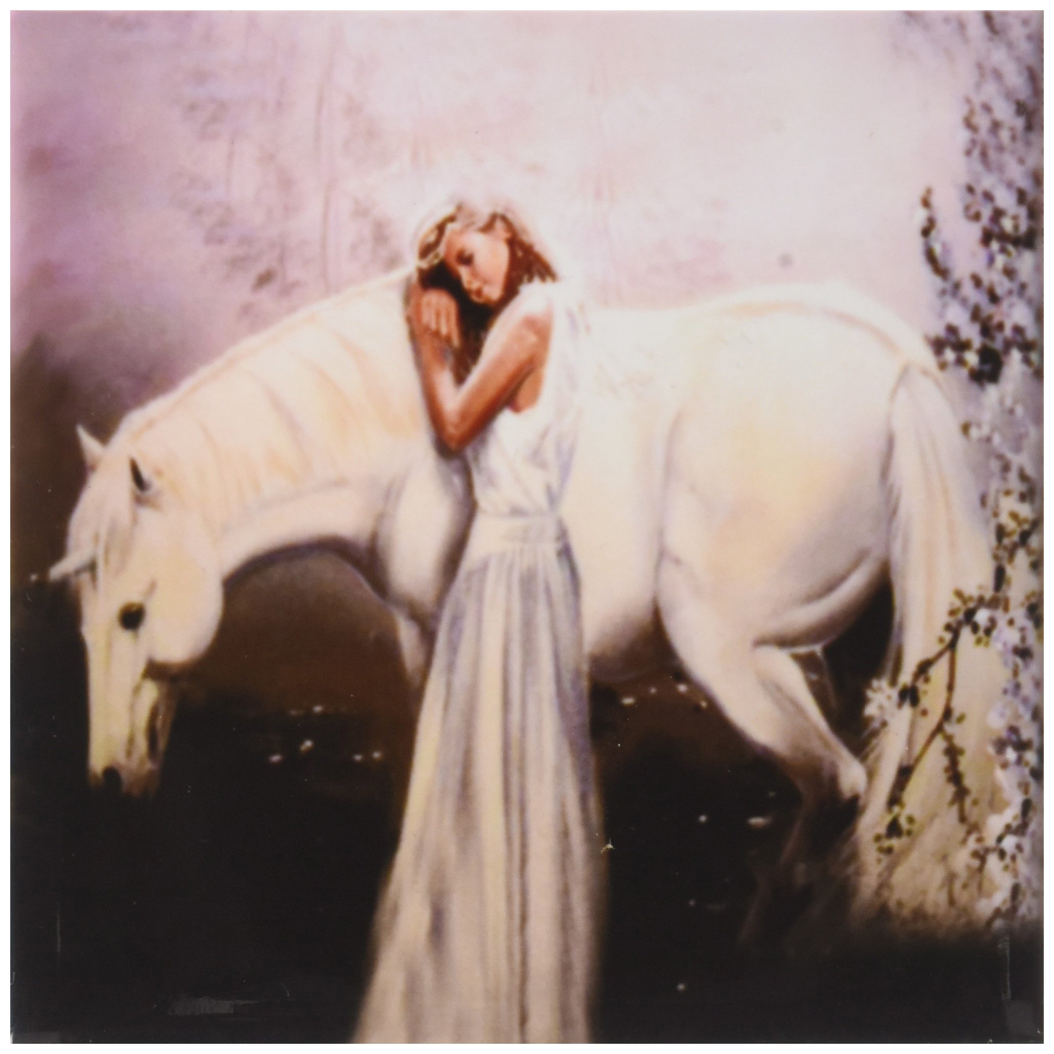 3dRose LLC Girl with Unicorn Ceramic Tile Coaster, Set of 4