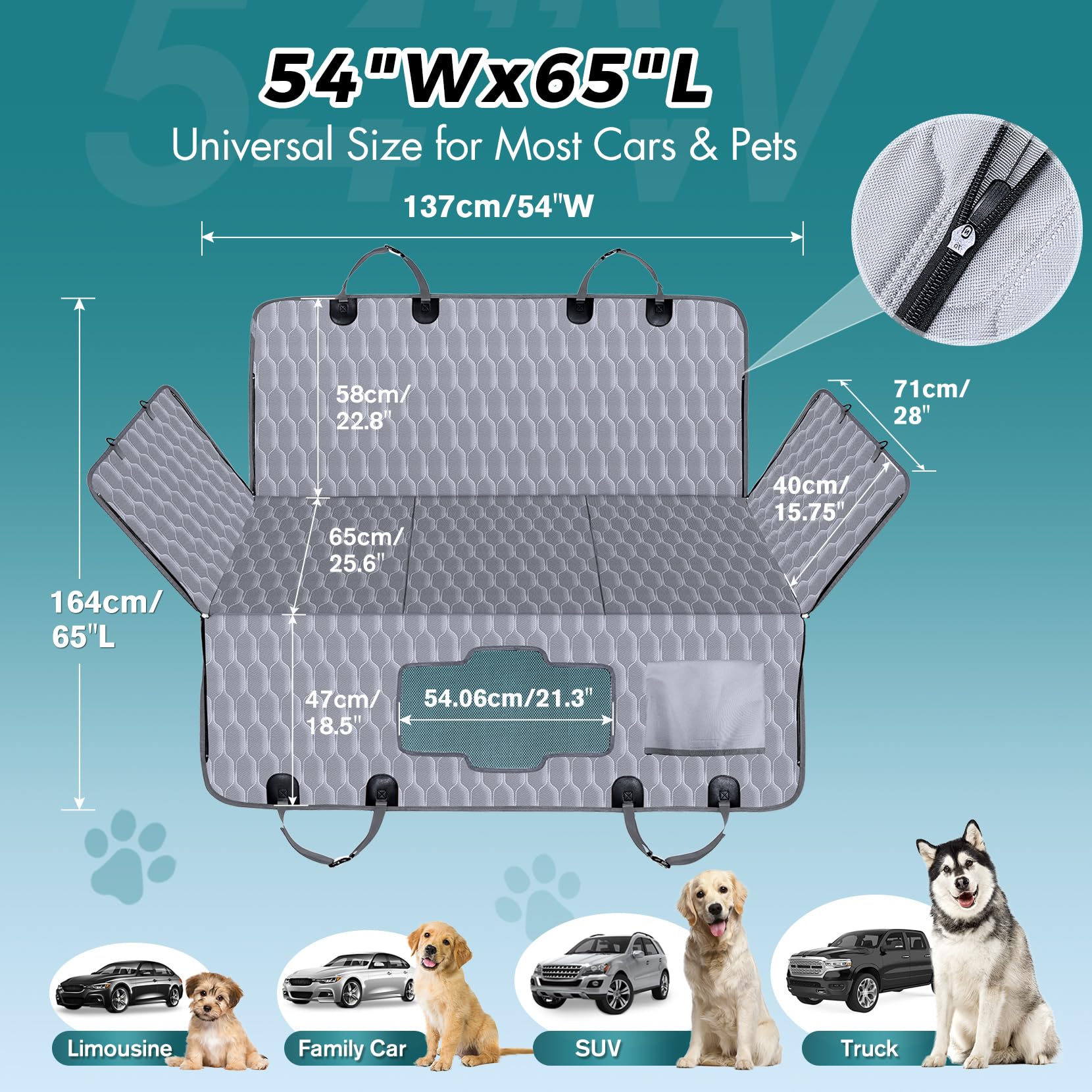 Back Seat Extender for Dogs-Supports 400lb,Waterproof Dog Car Seat Cover Hard Bottom-Detachable,600D Heavy Duty Scratch Proof Nonslip Soft,Dog Hammock for Car,SUVs-Grey - image 4