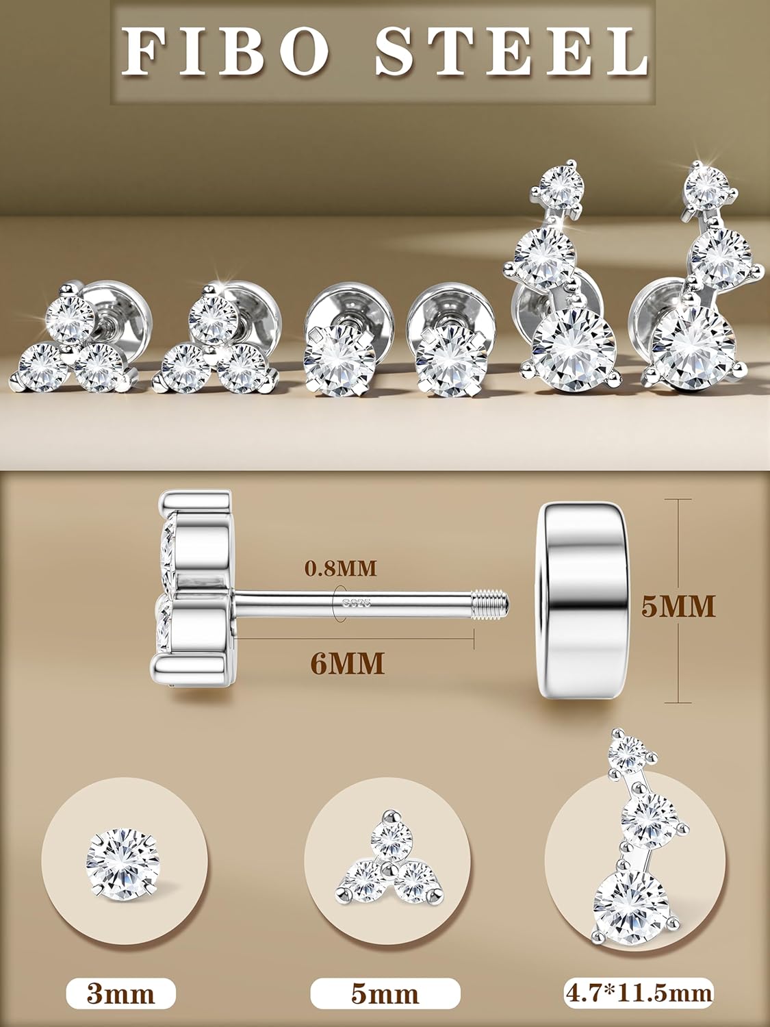 S925 Sterling Silver Flat Back Earrings for Women Hypoallergenic - 14K Gold Plated Flatback Stud Earrings Cartilage Helix Tragus Conch Piercing Jewelry 3 Pairs Dainty CZ Butterfly Studs - Image 5