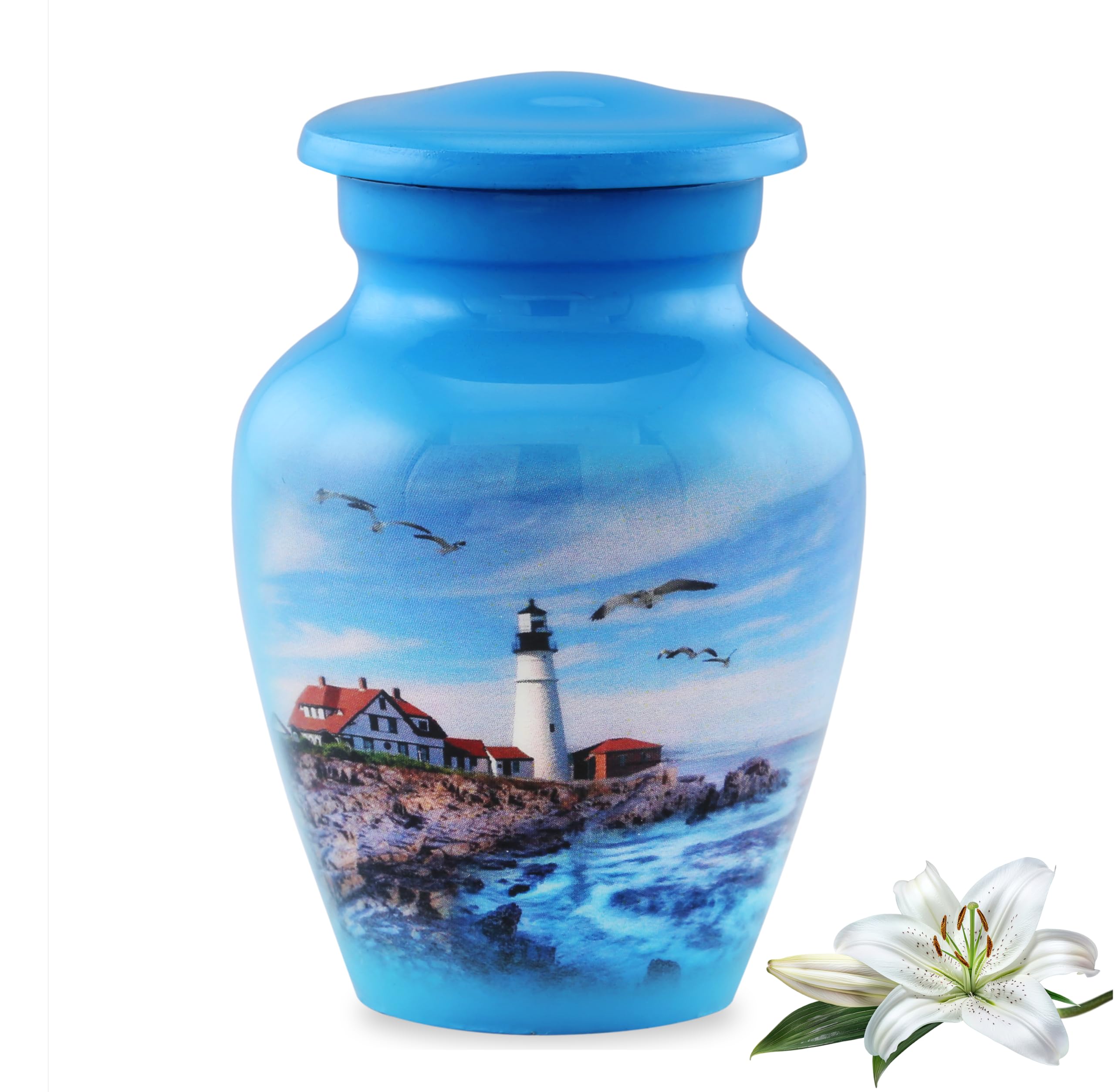 Lighthouse Keepsake Urn - Portland Lighthouse Mini Urns for Ashes - Light House Memorial Token Urn - Light House Sharing Urns for Men & Women with Premium Case, Bag & Funnel (Keepsake)