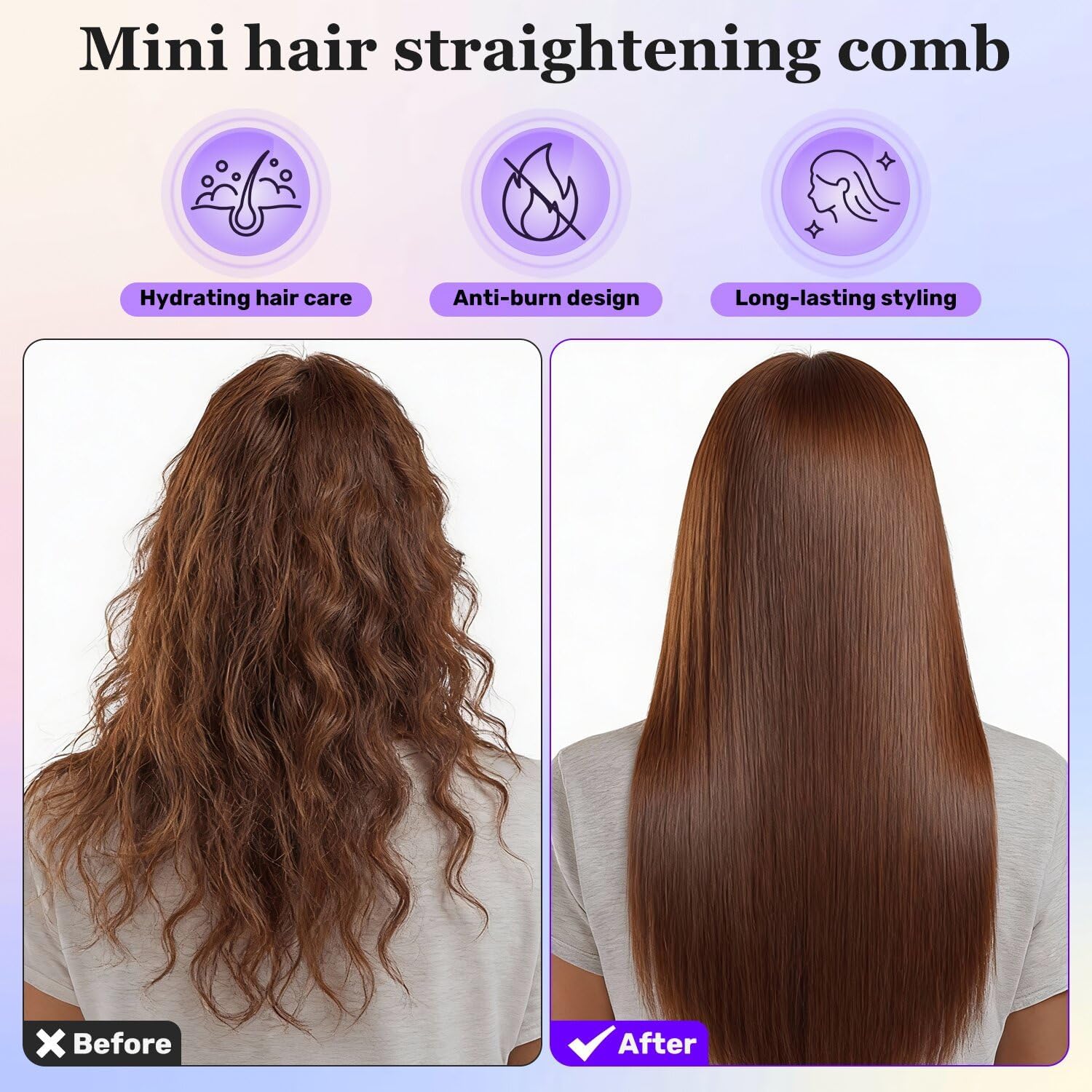 Mini Hair Straightener,New Cordless Rechargeable Portable Straightening Comb, Rapid-Heat with Three Temperature Controls, Compact Straightener for Women, Perfect for Home and Travel (White)