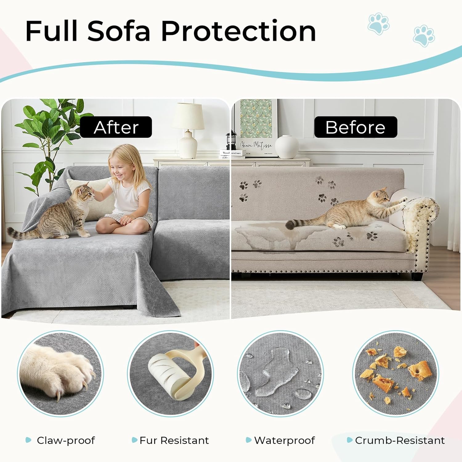 CAPALOCA Anti-Scratch Sectional Couch Covers for Sofa, 2 Pcs Water Resistant Couch Cover L Shape for Dog & Cat Pet-Friendly Non Slip Sofa Slipcovers Washable, 71"x 110" + 71"x 118", Grey