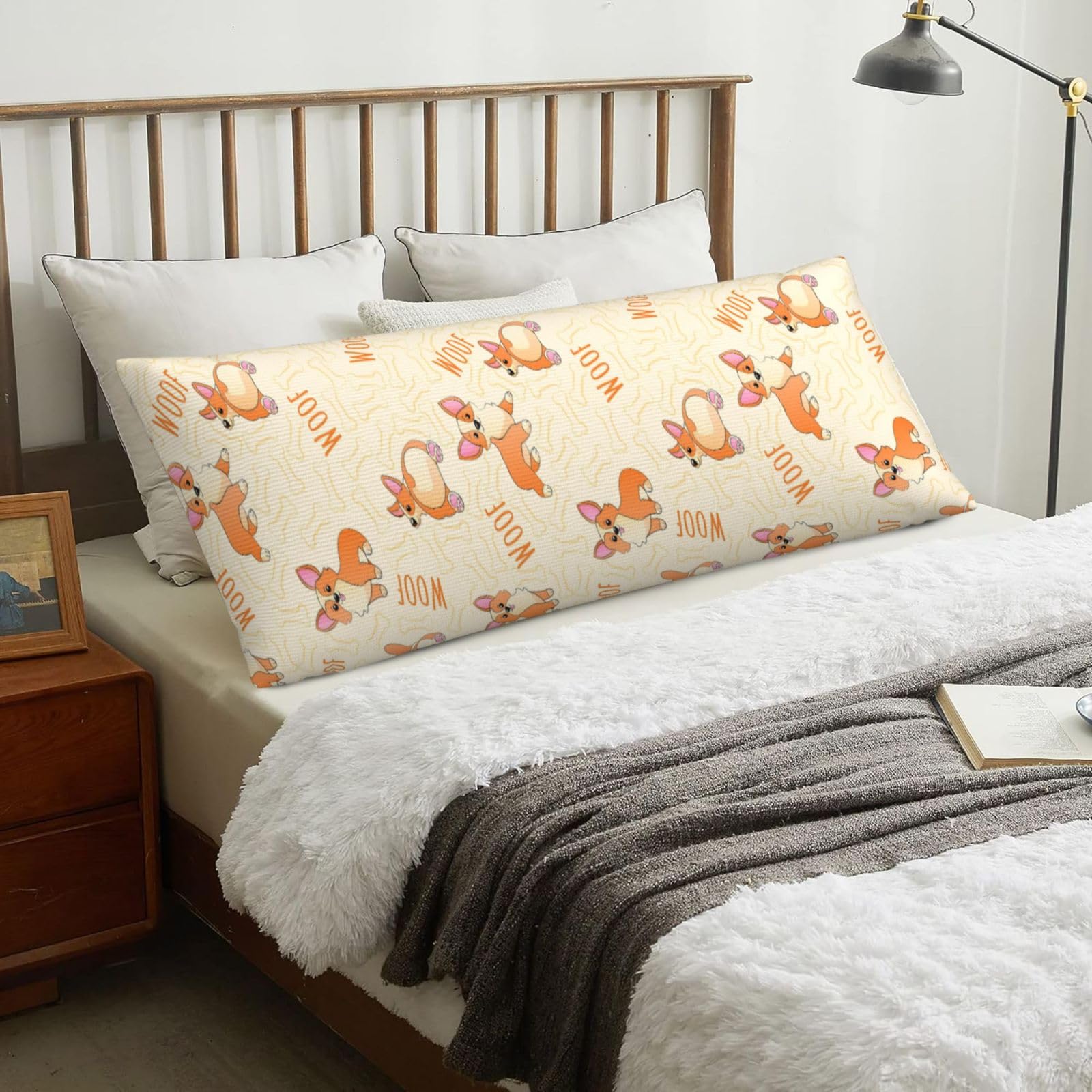 Corgi With Bones And Words, Body Pillow Cover with Zipper,Long Body Pillowcase 20 x 60 in
