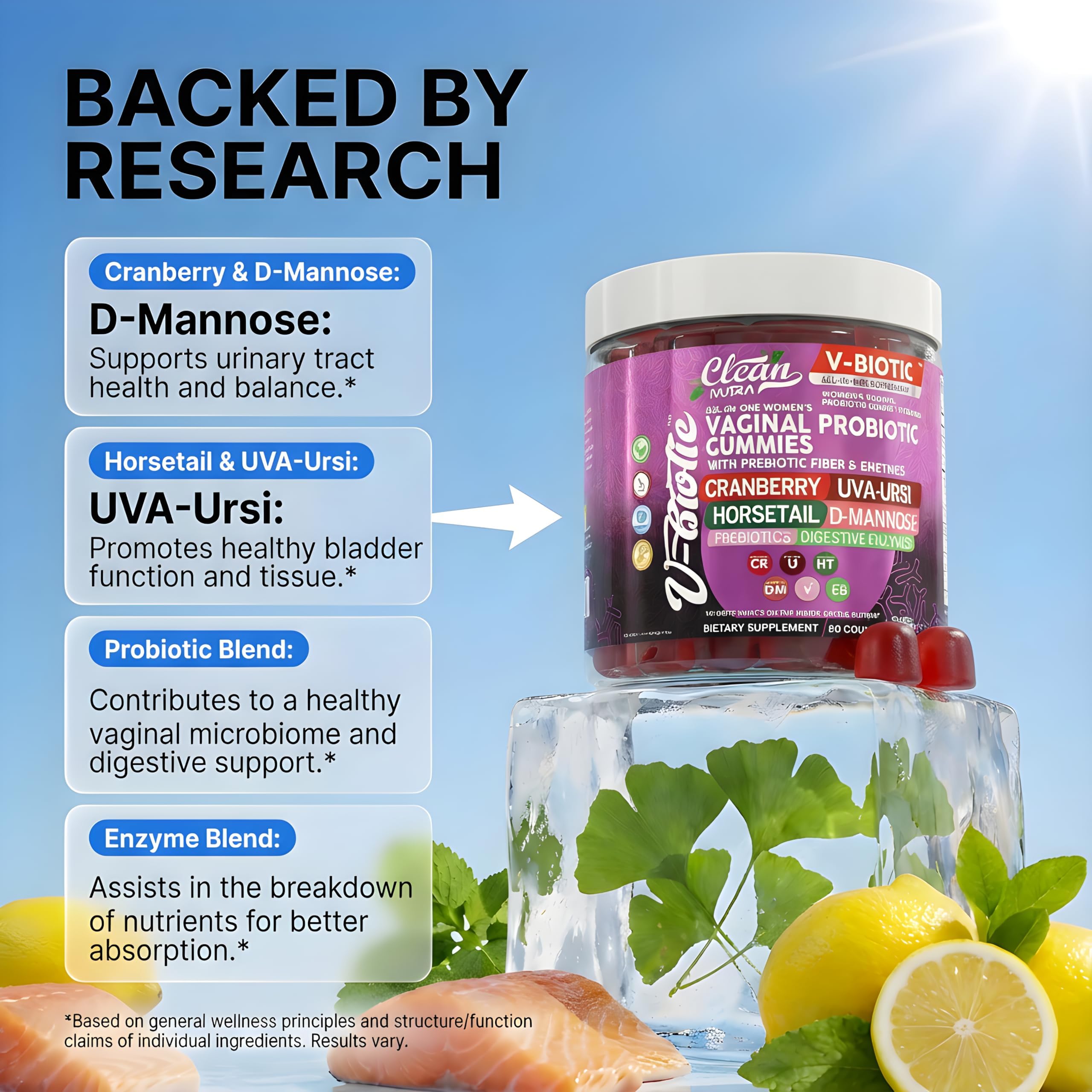 Vaginal Probiotic Gummies For Women | Prebiotics Cranberry D-Mannose Uva-Ursi Digestive Enzymes | Vaginal Health Supplement pH Balance to Promote Healthy Vaginal Odor & Flora Cranberries Gummy Vitamin — Amazon image 3