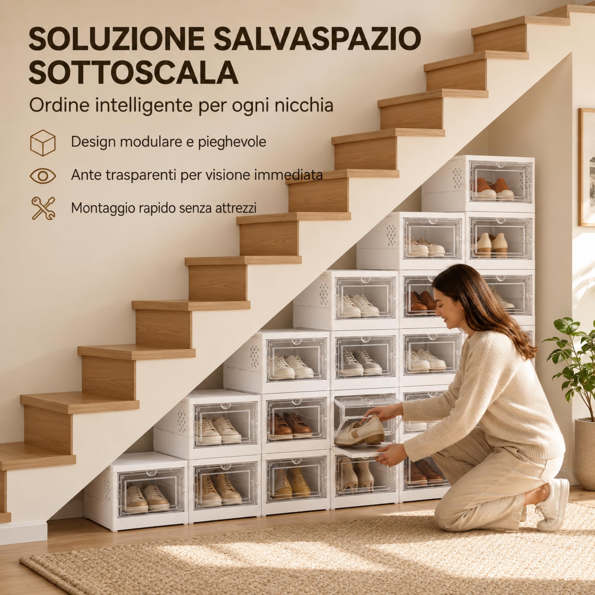 Scarpiera Salvaspazio Slim 6 Scomparti con Ante Trasparenti - Scarpiera Ingresso con Retro VENTILATO e RESISTENTE - Montaggio Senza Attrezzi - per Ingresso, Camera, Armadio - Fino alla Taglia 46