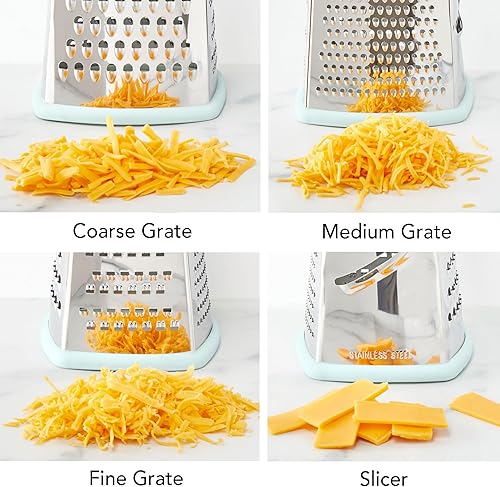Miniatura 4 de Tovolo Elements - Rallador de caja de 4 lados, trituradora de queso de acero inoxidable con lados gruesos medianos de rebanadas finas, mango cómodo