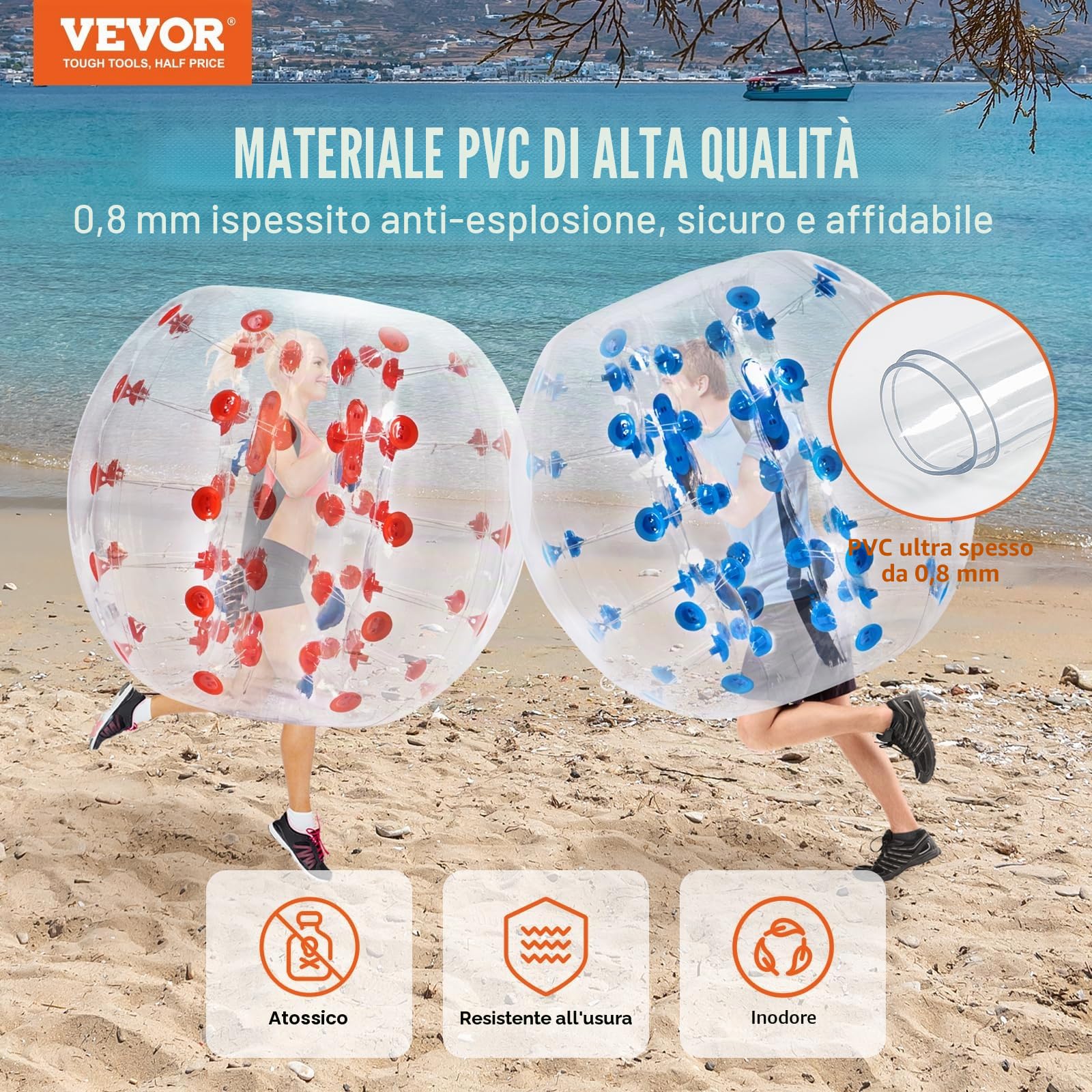 VEVOR Palline gonfiabili per paraurti, 2 confezioni; palla da calcio umana per adulti, dimensioni corporee, 0,9 m, 1,2 m, 1,5 m, per adulti e adolescenti
