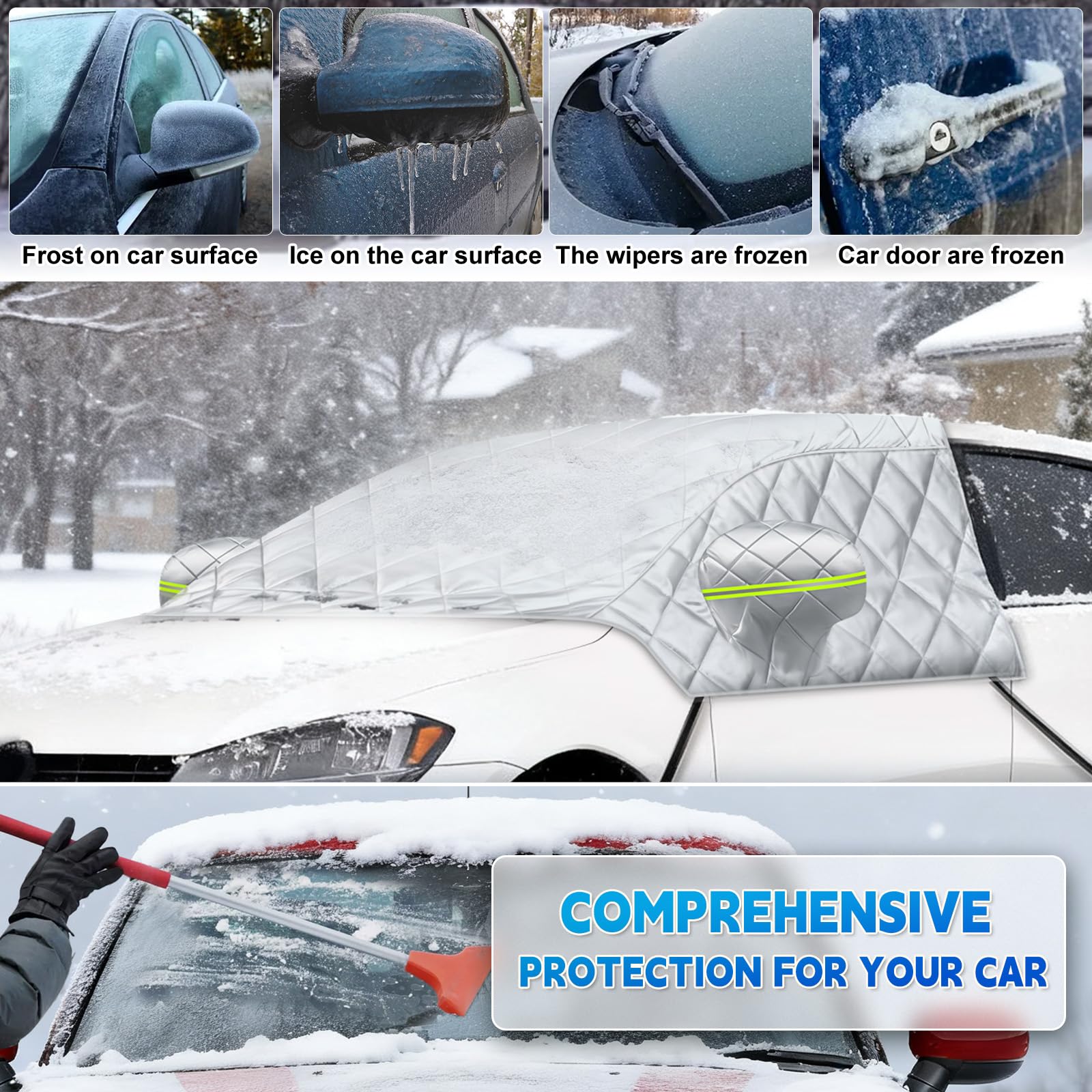 Copertura Parabrezza Compatibile con VW Golf, Prova di Neve Antigelo per Finestrino Anteriore con Striscia Riflettente, Addensare e Tenere in Caldo Impermeabile