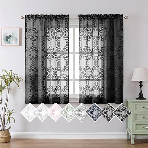 Cortinas transparentes negras de 54 pulgadas