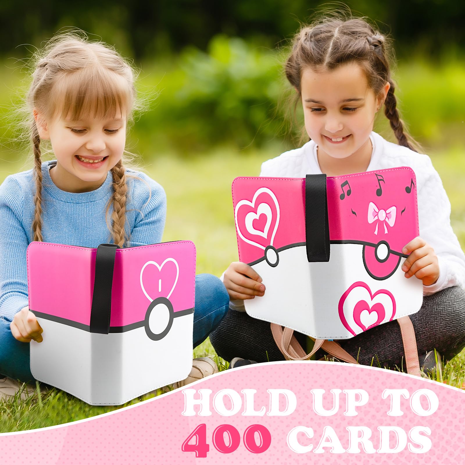 Kartenbinder für Mädchen, 4 Taschen, 400 Kartenhalter mit 50 abnehmbaren Hüllen, Sammelkartenhalter für TCG-Spielkarten, Sammleralbum, Sport-Sammelkarten, Sammelalbum, Rosa