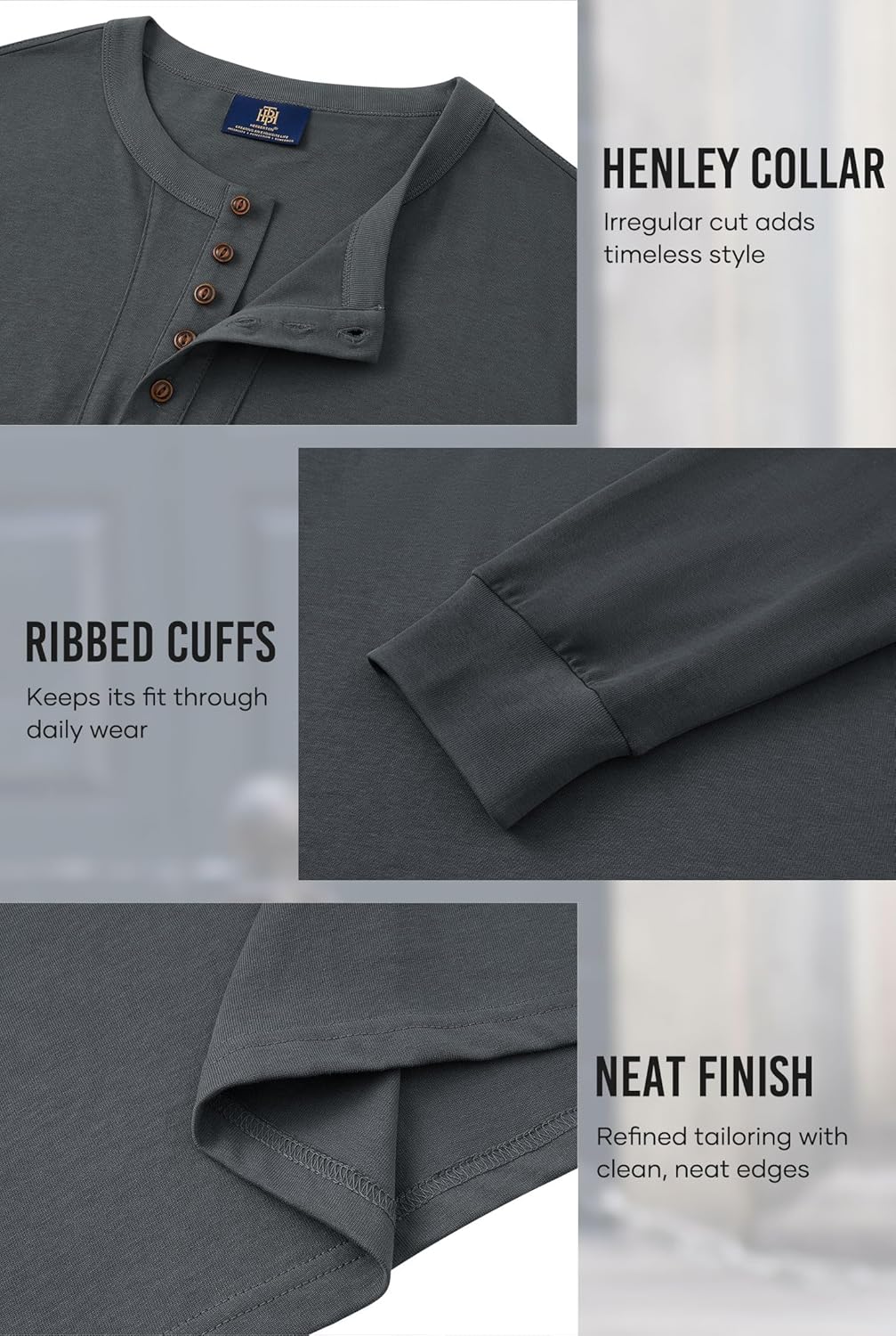 Mens Cotton Henley Shirts 5-Button Casual Fashion Long Sleeve Tshirts (S-XXL) - Image 6