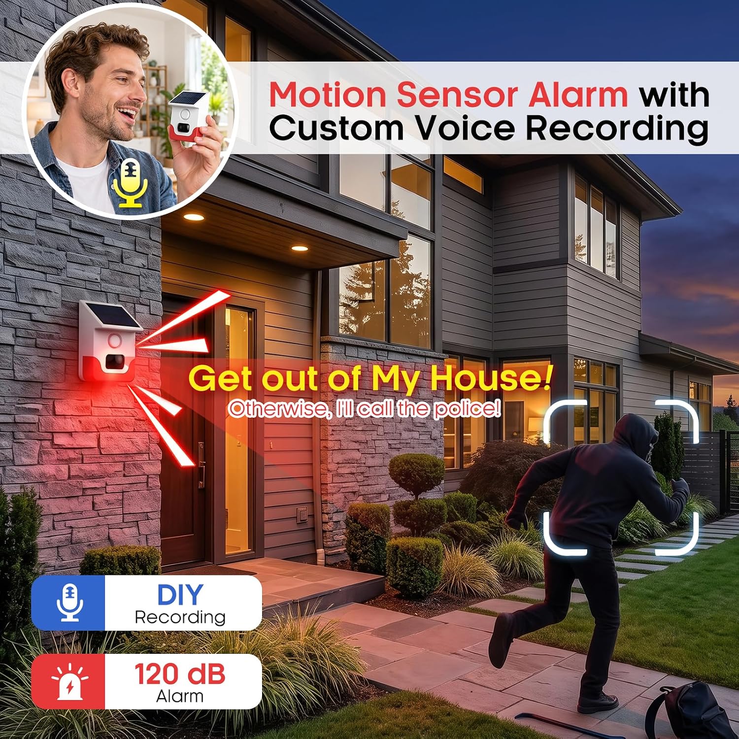 Solar Motion Sensor Alarm,Motion Activated Animal Alarm,1 PCS