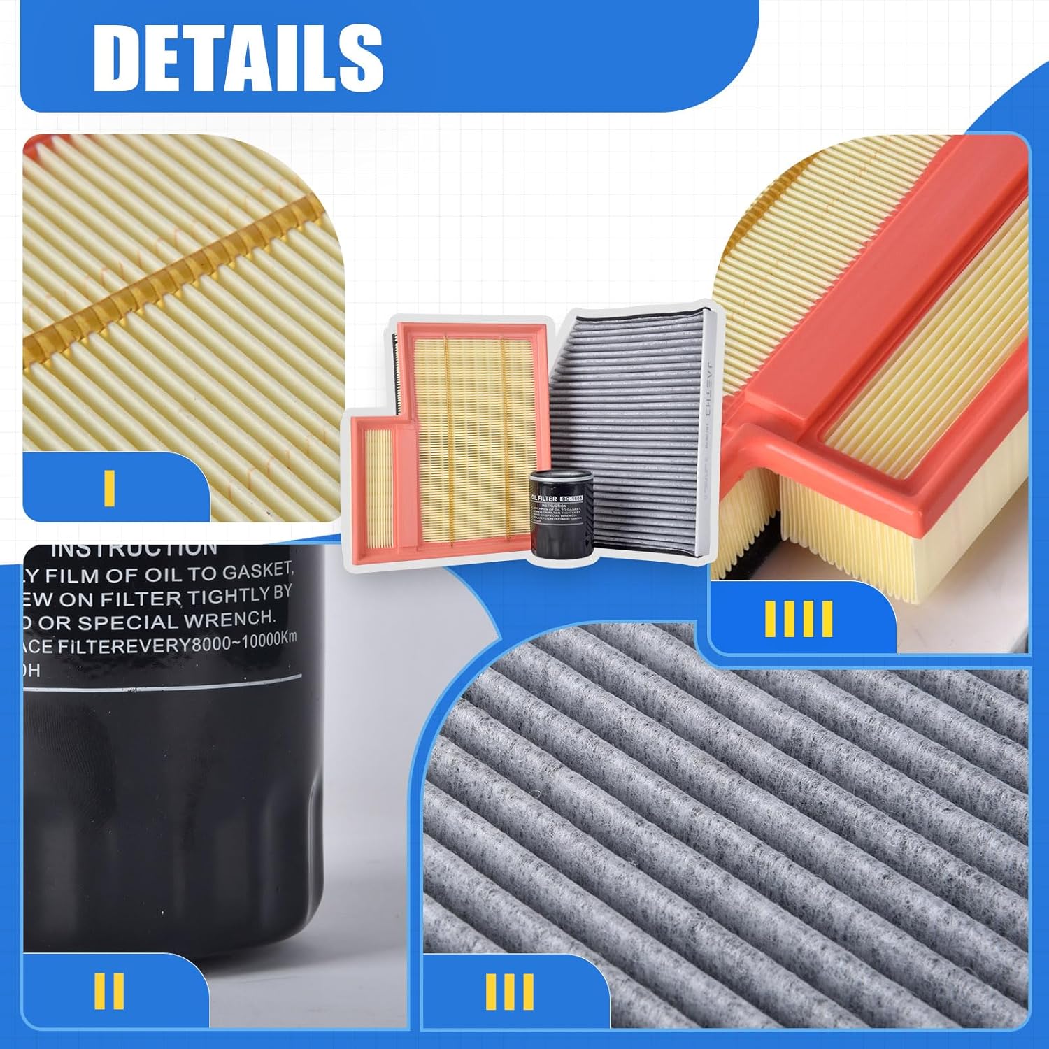 Engine & Cabin Air Filter, Oil Filter Set for Ford Transit 150 250 350 2.0L 3.2L 3.5L 3.7L Replace: CK4Z9601A BK2Z19N619A FL500S