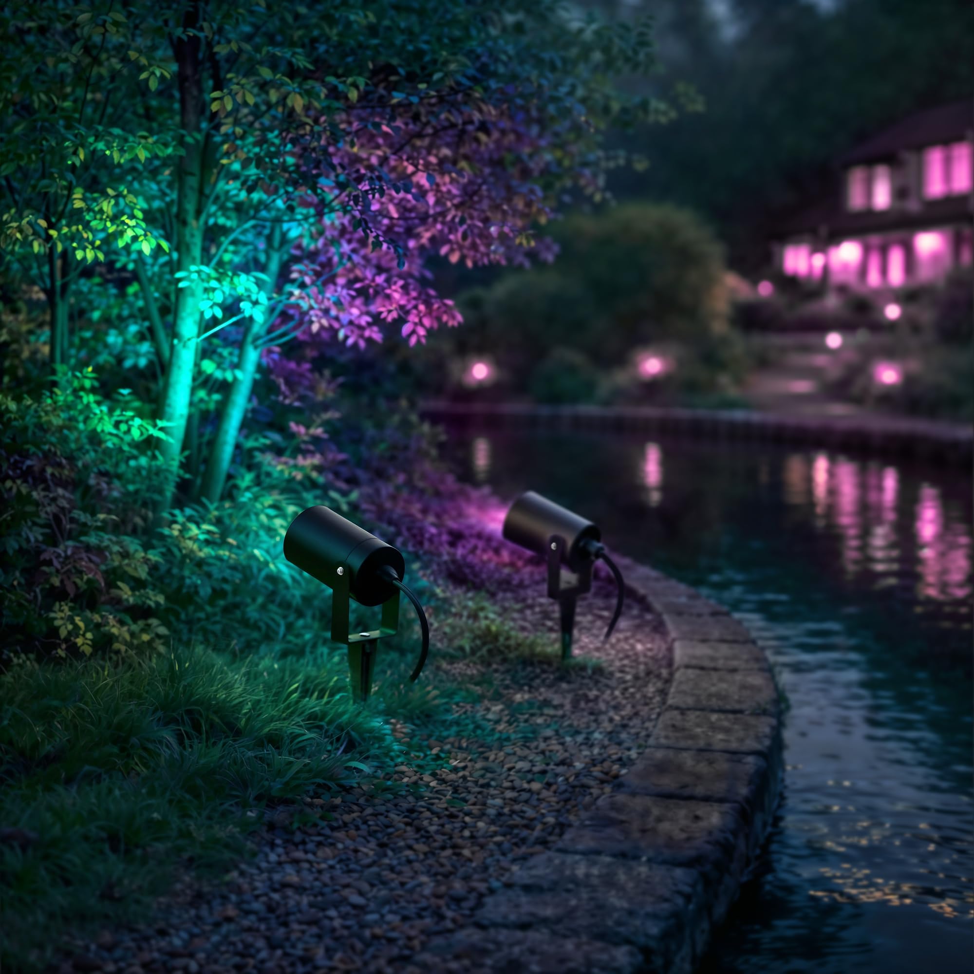 SSC-LUXon KALOA 4x Gartenstrahler mit Erdspieß IP44 - Pflanzenstrahler mit GU10 SMART Lampe 5W RGB WLAN 3CCT - Indirekte Baumbeleuchtung