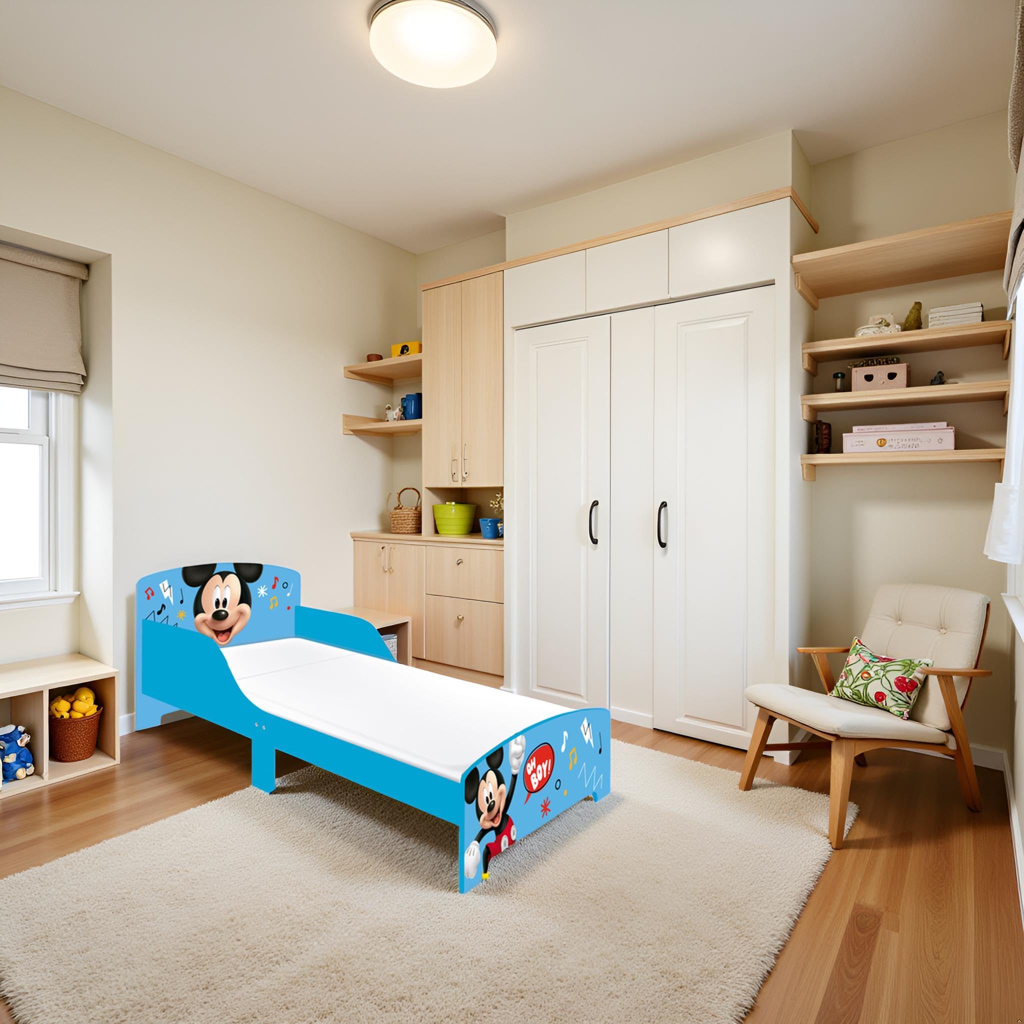 ARDITEX - Cama Infantil de Madera Disney Mickey Mouse - 77x143x60cm - Color Azul - Apta para colchones estándar 70x140cm - Fácil Montaje