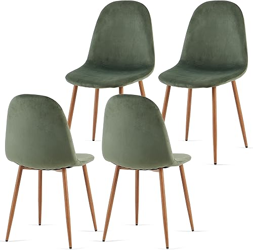Miniatura 6 de Juego de 4 sillas de comedor de terciopelo, modernas sillas tapizadas con patas de metal para sala, dormitorio, comedor, sillas de comedor verdes