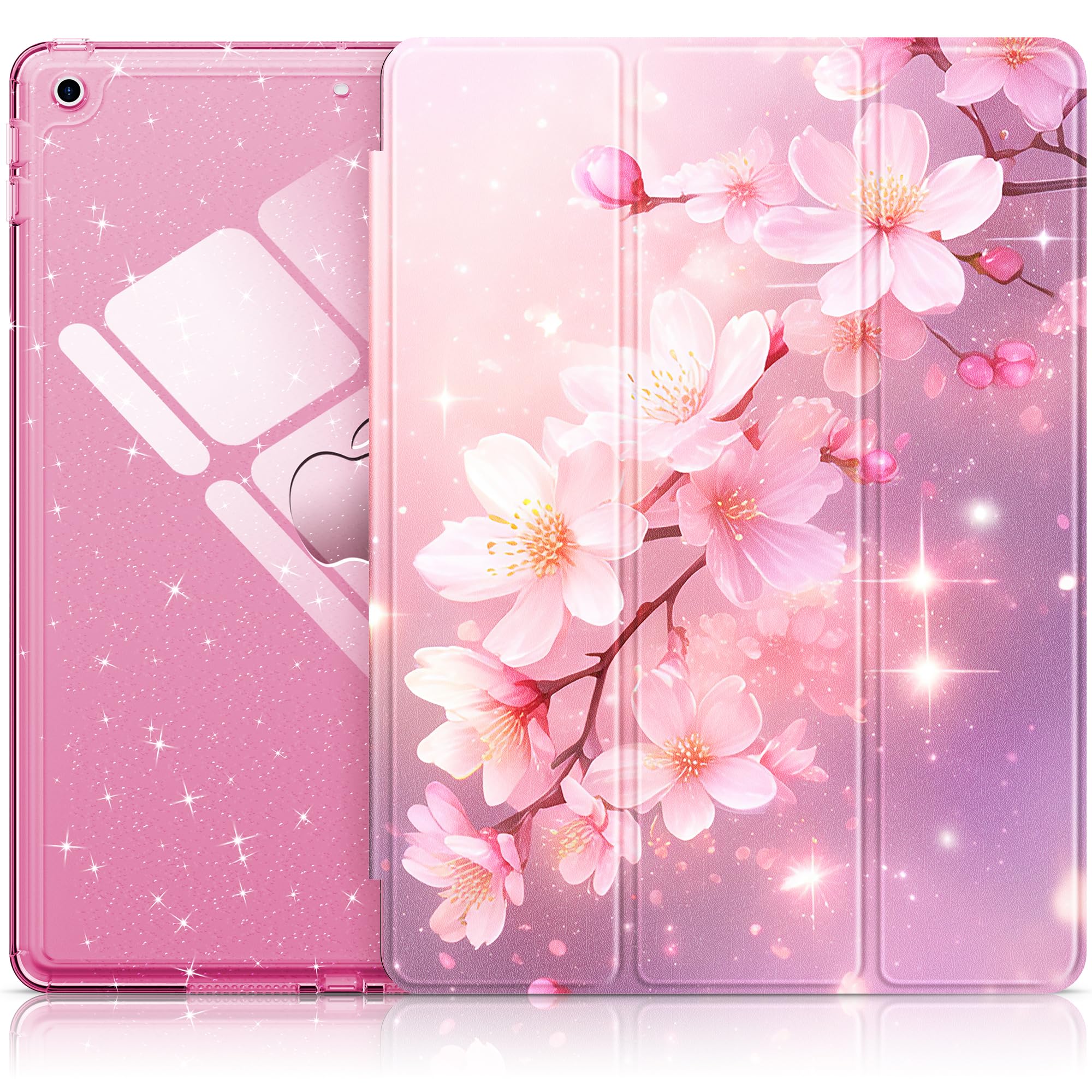 INFILAND for iPad 9th Generation 2021/ iPad 8th Generation 2020/ iPad 7th Generation 2019 Case 10.2 inch, Glitter Cover with Clear Back, Pencil Holder