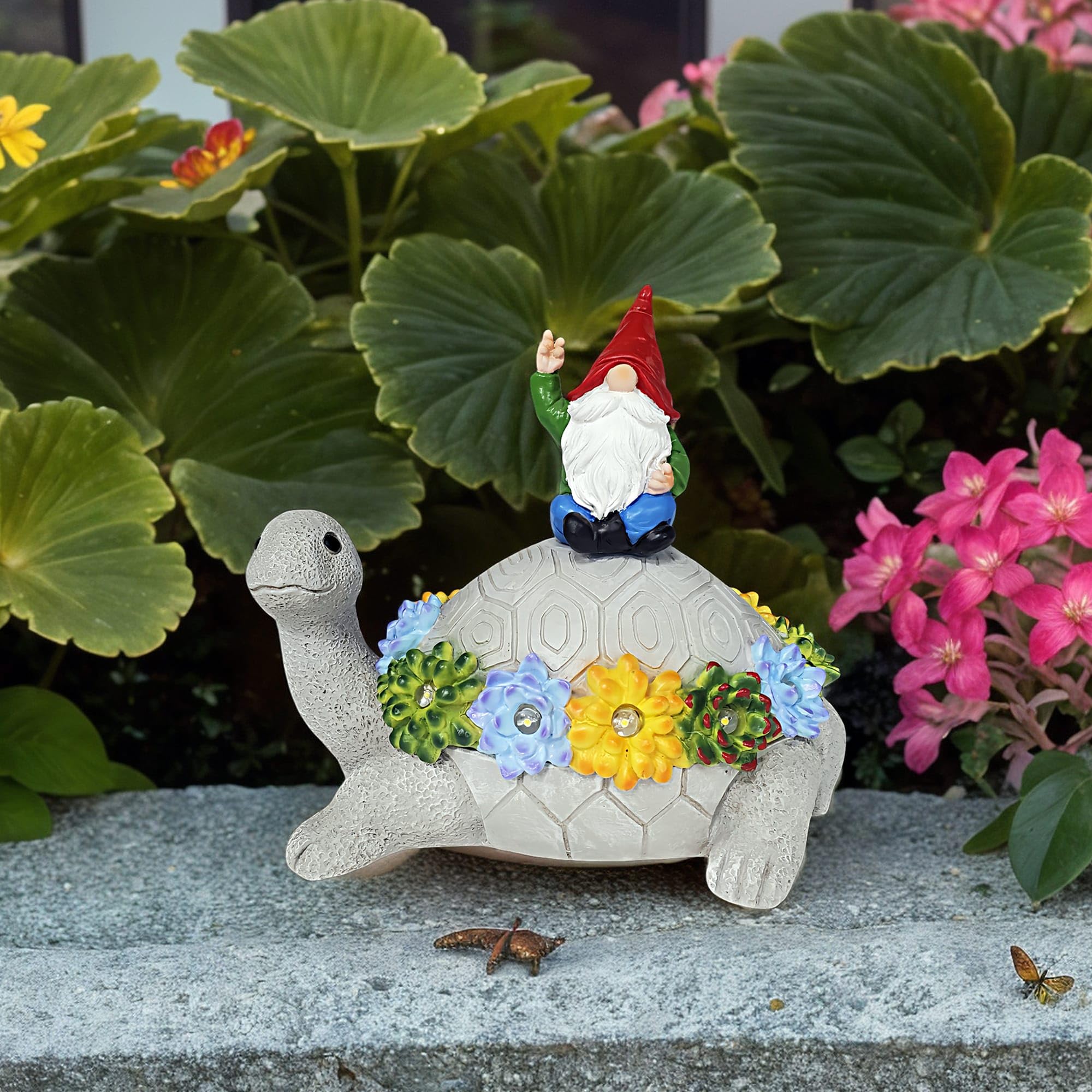 Gnomo Nascondi una chiave all'esterno Tartaruga Decorazione da giardino Statue per nascondere chiavi all'aperto Decorazioni divertenti per cortile, patio, prato, statuetta solare con ornamenti