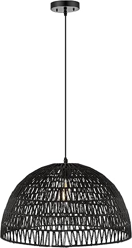 JONATHAN Y JYL6504C - Lámpara colgante de cúpula tejida de 20 pulgadas, lámpara colgante bohemia con altura ajustable para isla de cocina, comedor,