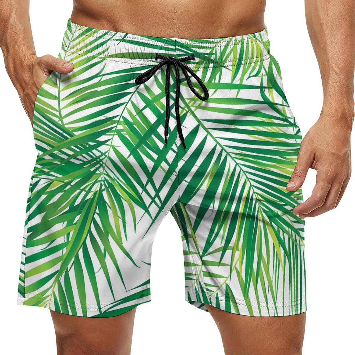 Palm Leaves Casual Men's Swim Trunks Novelty Summer Beach Shorts Swimwear with Pocket