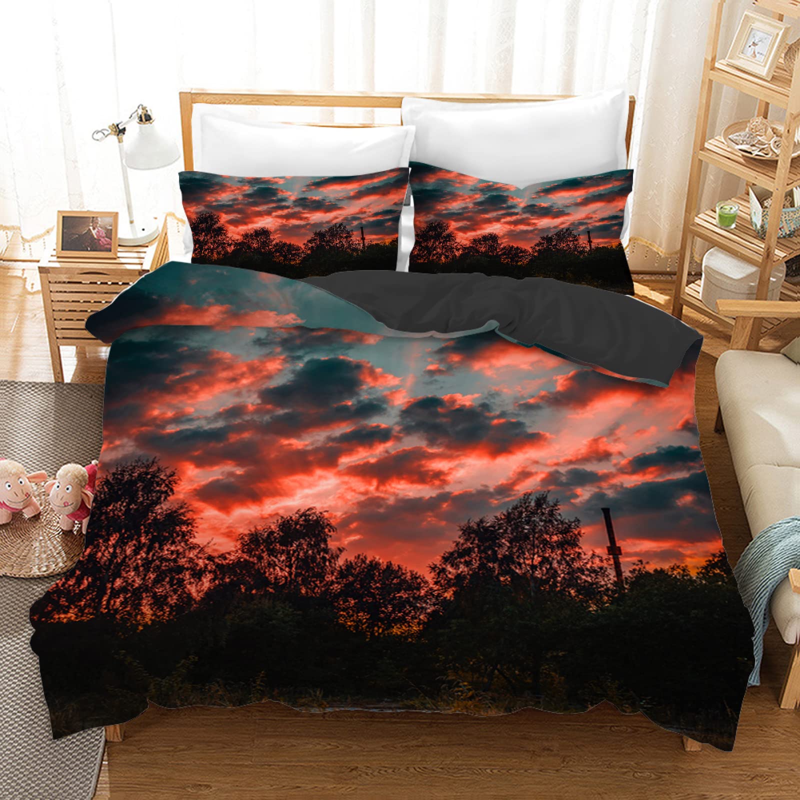 Housse de couette 160x200 pour chambre de grands ados avec motif Nuage Brûlant Rouge