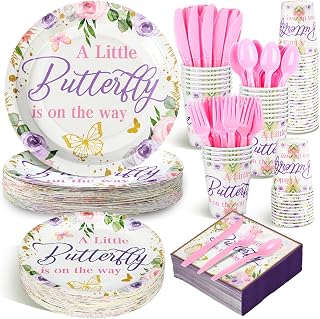 Dandat 350 Pcs Baby Shower Set, Butterfly, Purple