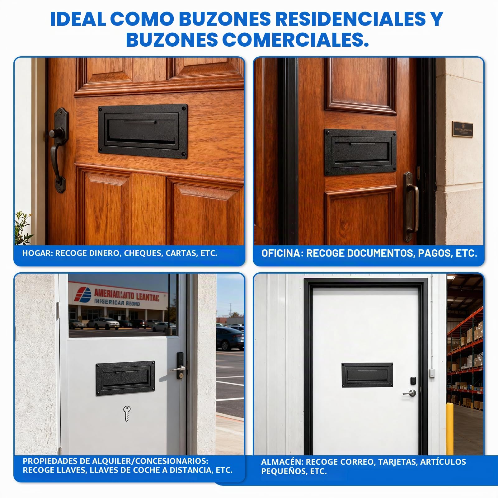 Buzón de Puerta para Correo, Alquiler, depósito y Llave Nocturna – Buzón de Bloqueo de Montaje en Puerta con Acceso Trasero a través de la Puerta (Ranura de Correo de 22,8 x 6,3 cm)