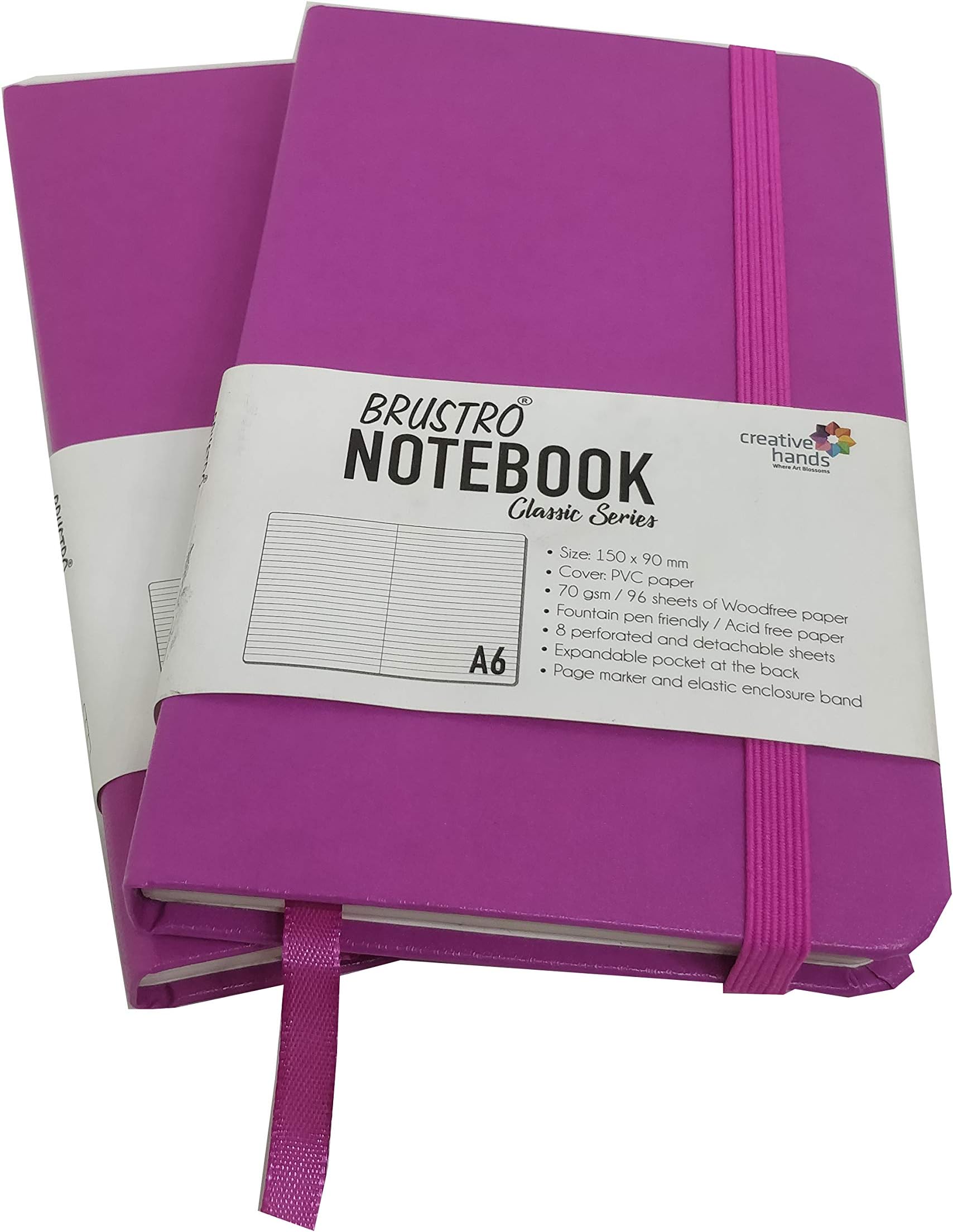 BRUSTRO Classic Series Twin Pack A6, 70gsm paper, 96 sheets, Rose lightweight Notebooks with sturdy hardcover, elastic closure strap, handy pocket, Versatile use for school, office and home