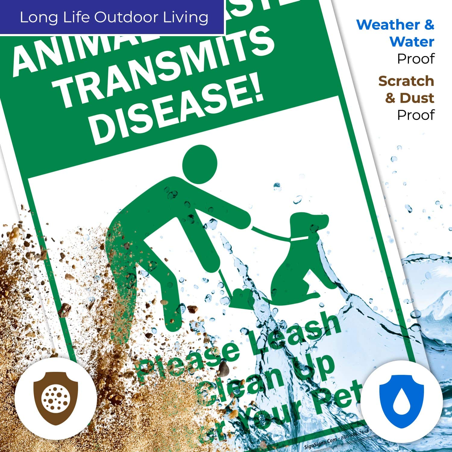 Animal Waste Transmits Disease! Sign, 12x18 Inches, Rust Free .063 Aluminum, Fade Resistant, Made in USA
