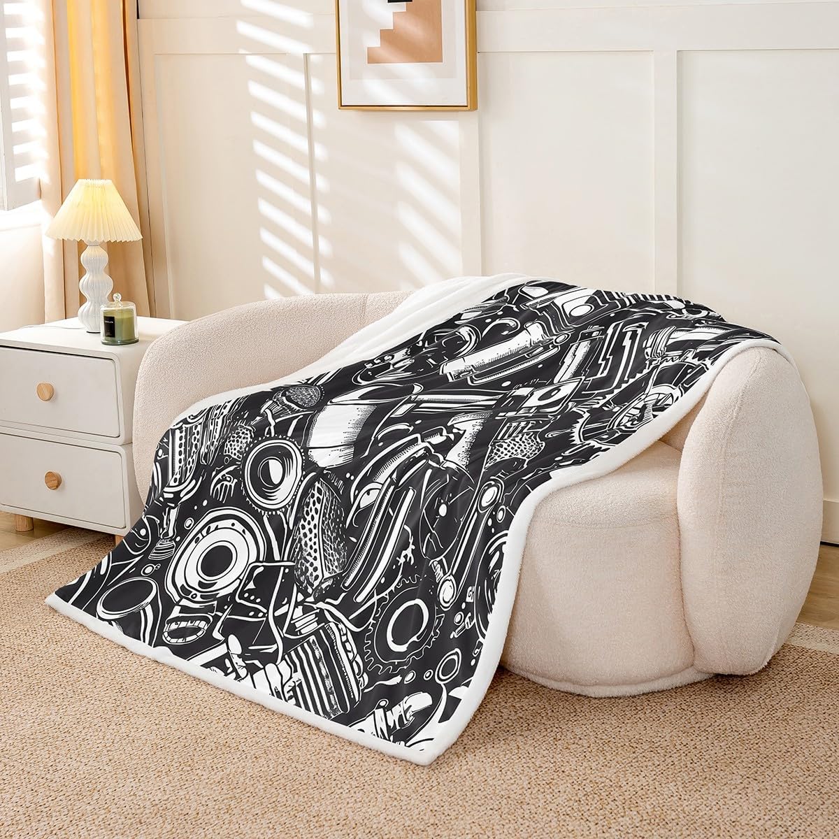 Feelyou Mechanical Fleece Throw Blanket Industrial Style Sherpa Blanket for Kids Boys Teens Cyberpunk Metal Components for Sofa Bed Couch Twin 60x80 Inch