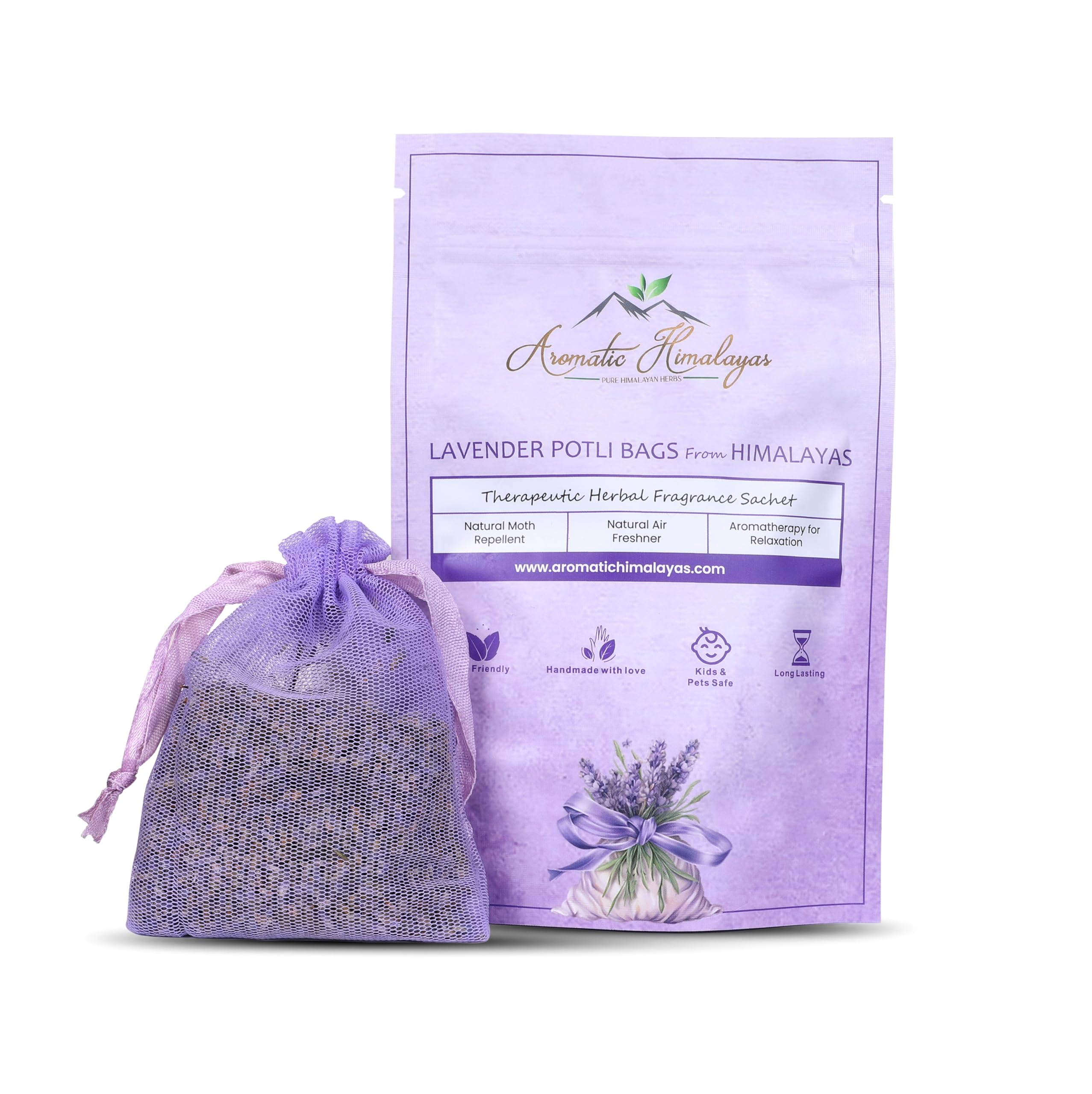 Aromatic Himalayas Lavender Fragrance Sachet,Dried Lavender Potli Bags for Drawer and Wardrobe,Natural Air Freshener -10 GMS